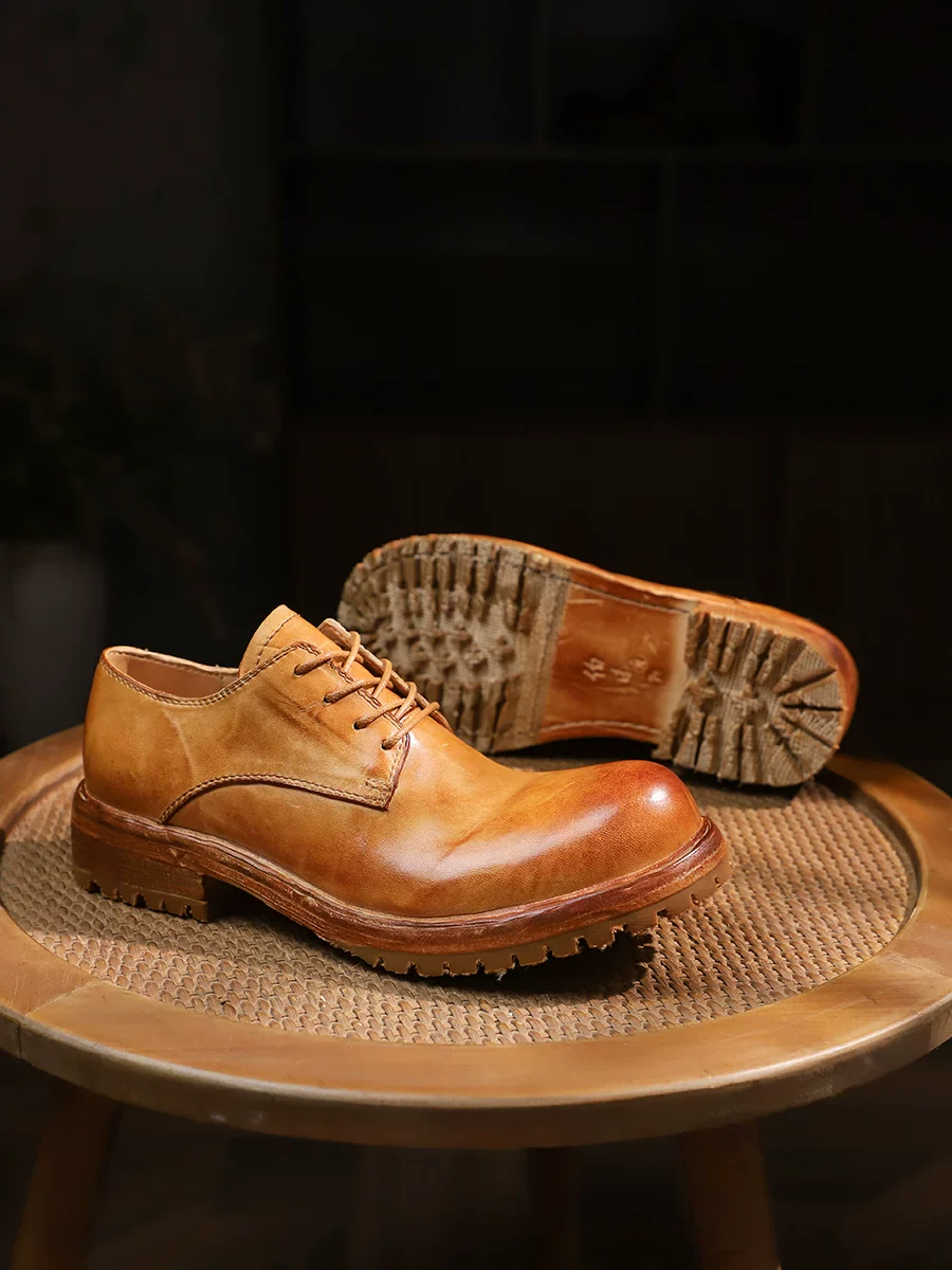 Men's washed horse leather shoes handmade derby leather shoes
