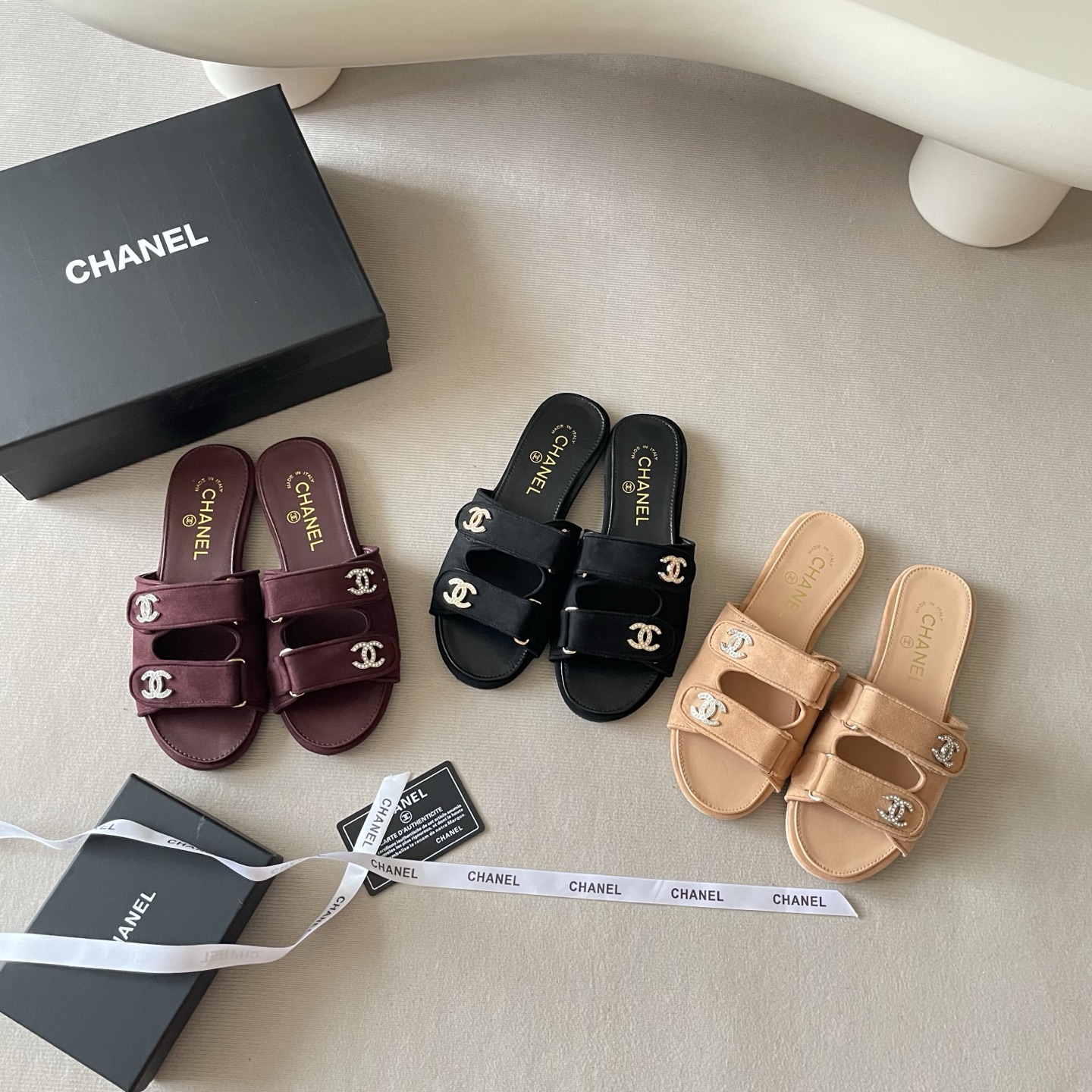Chanel Crystal CC Double-Strap Slide Sandals