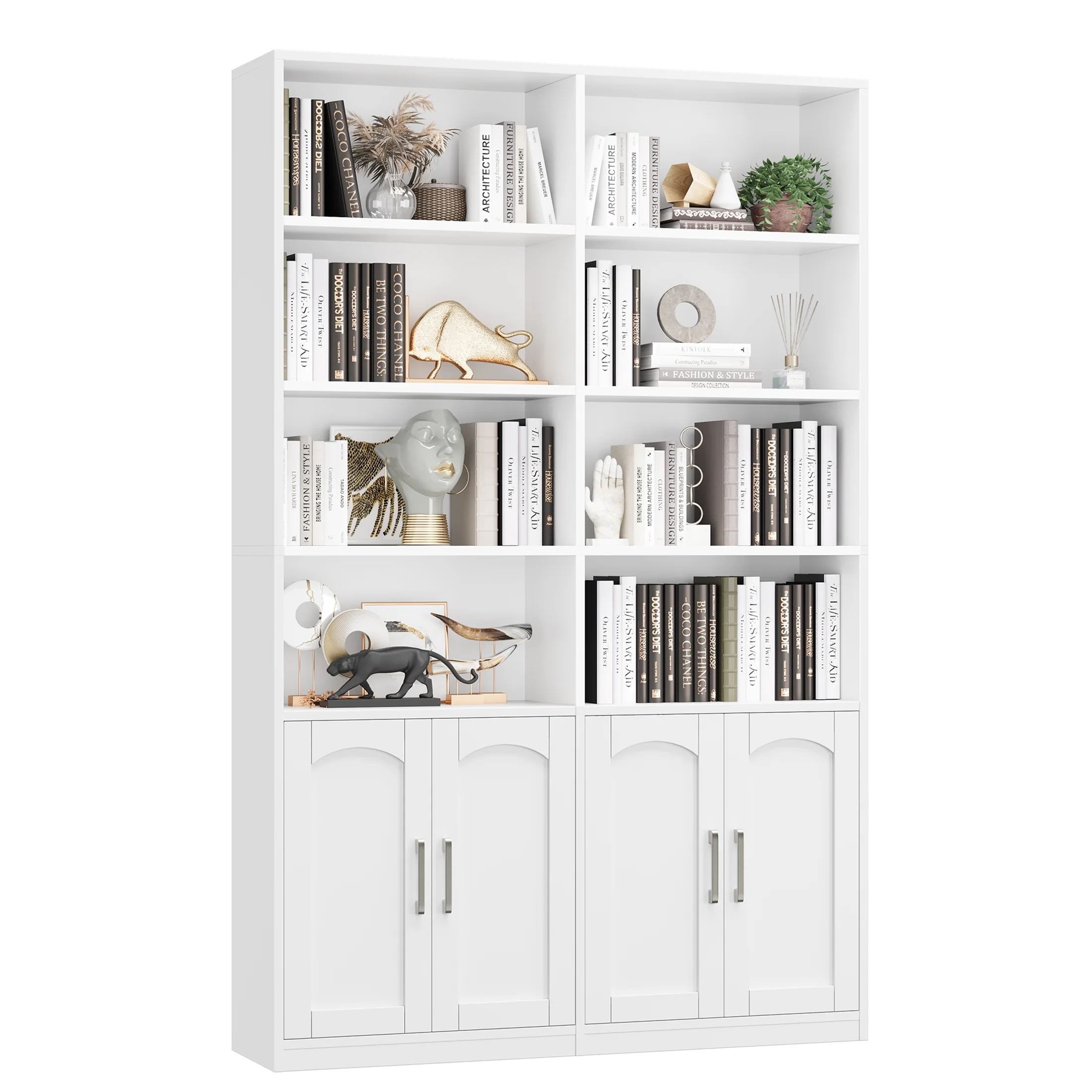 Homfa 73 Tall Bookcases with Doors, 8 Cubes 6-Tier Double Row Bookshelf, White Bookcase for Living Room Home Office
