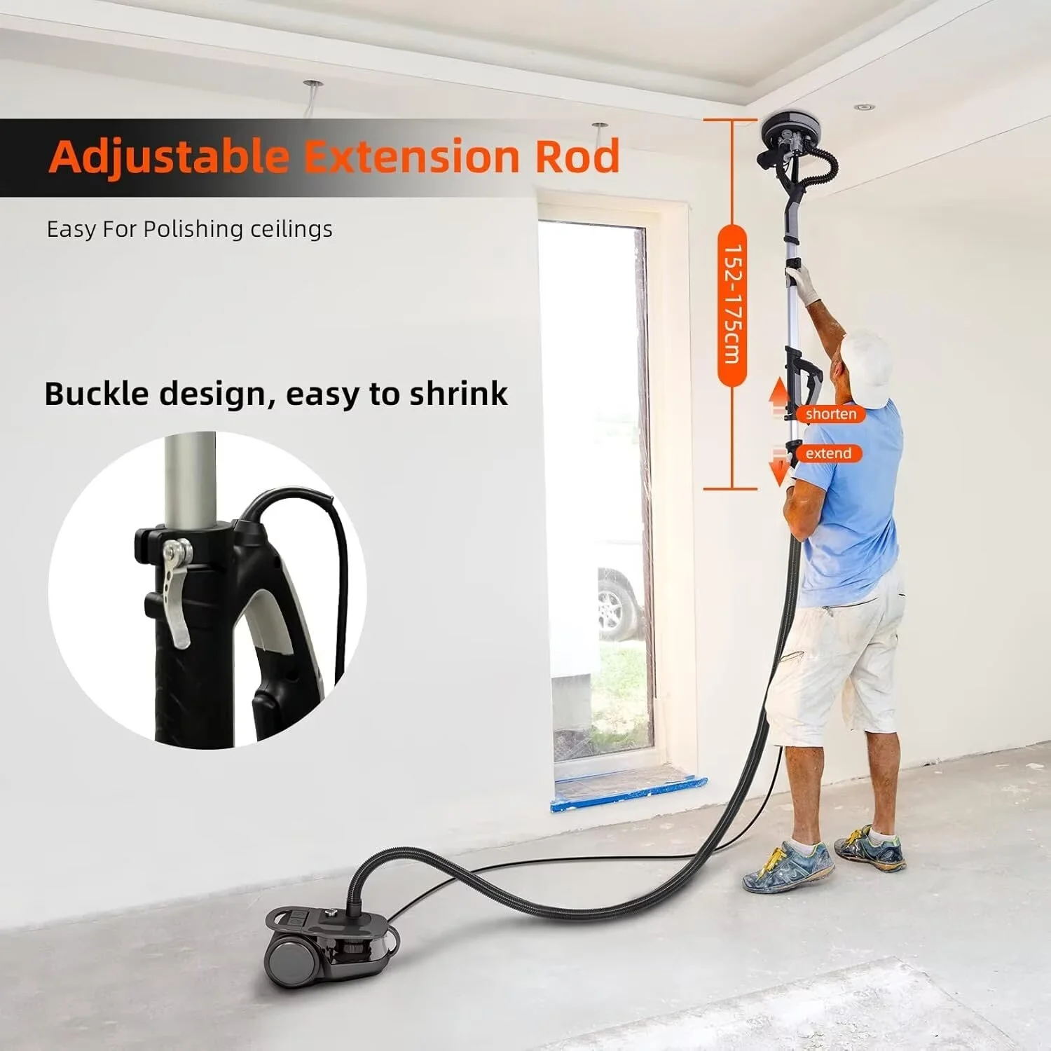 Drywall Sander, 750W 6.5A Electric Ceiling Removal Tool Machine, 7 Variable Speed 900-1800 RPM Sander with LED Light, 14 Pcs Sanding discs