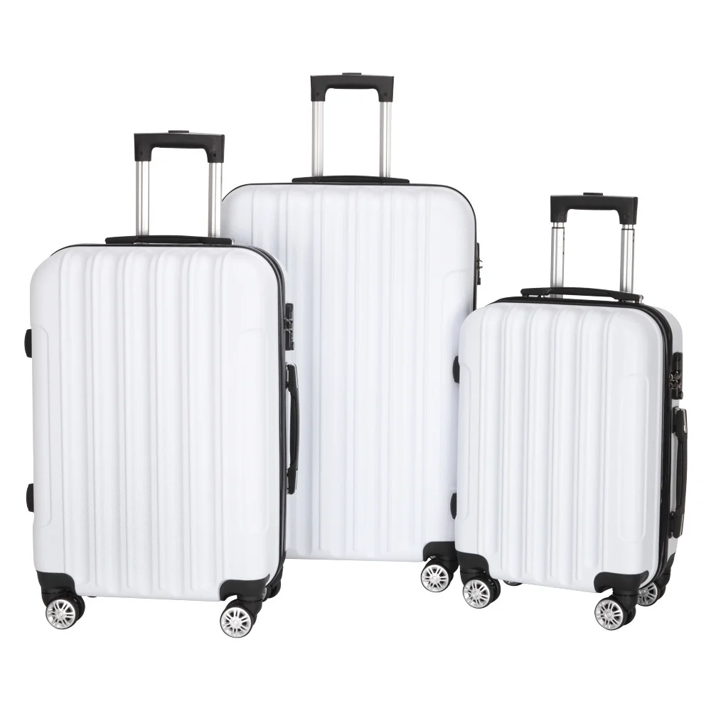 Tcbosik Multifunctional Luggage Set with Spinner Wheels, Large Capacity Travel Rolling Suitcases, ABS Carry-on Luggage, 20"/24"/28" (White, 3 Piece Set)