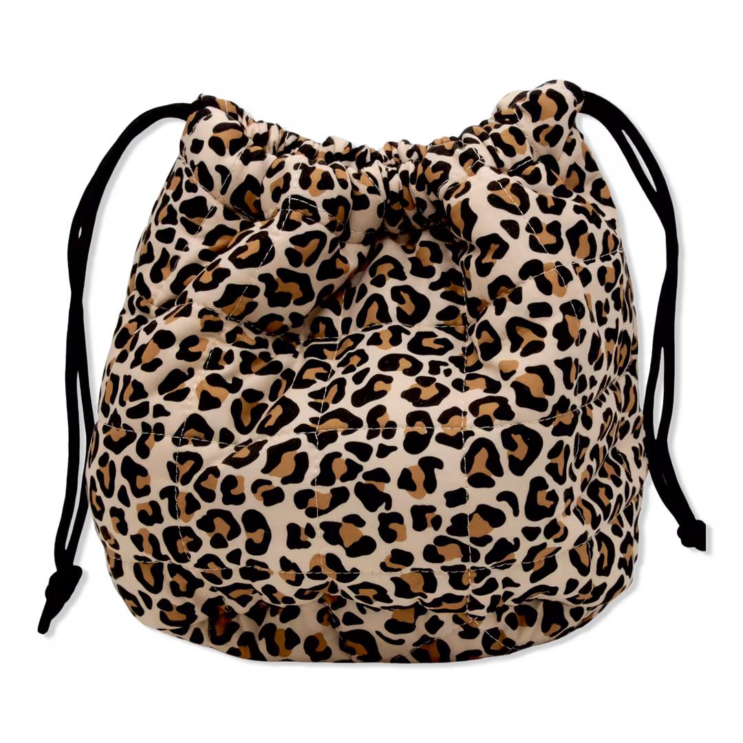 The Vintage Cosmetic Company  Leopard Drawstring Quilted Bag