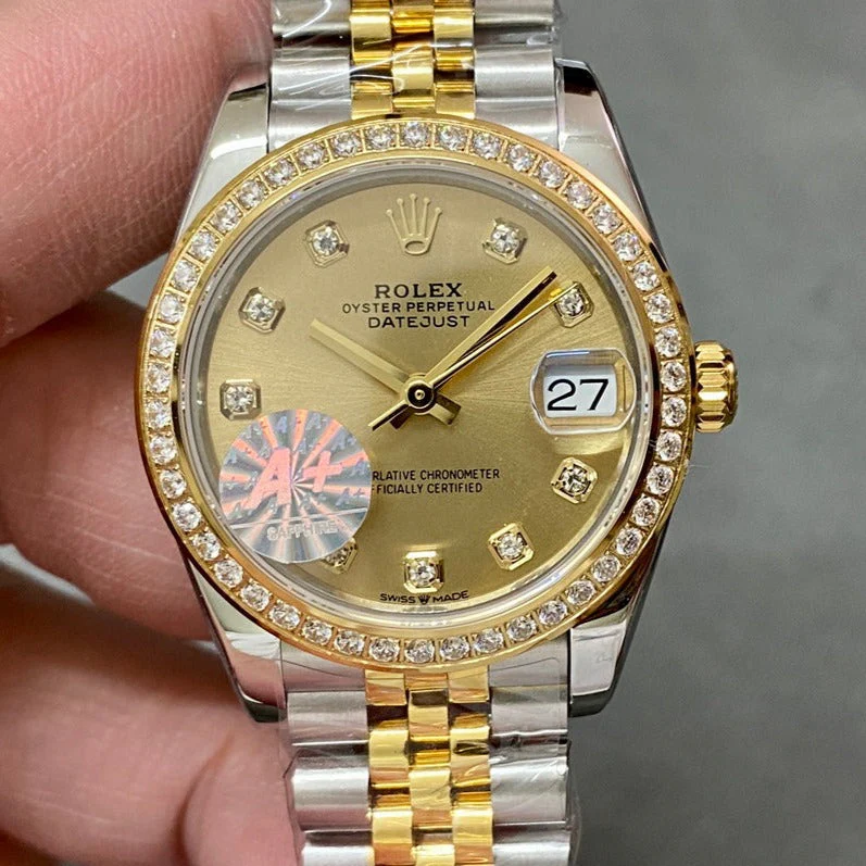 Rolex Watch DATEJUST 31MM GOLD STEEL DIAMOND BEZEL YELLOW DIAL