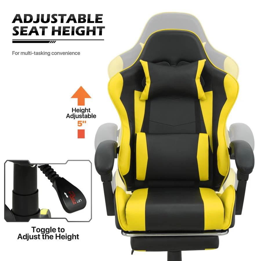Yellow RECLINING Gaming Racing Chair Ergonomic Faux Leather Office Executive Seat w/Footrest