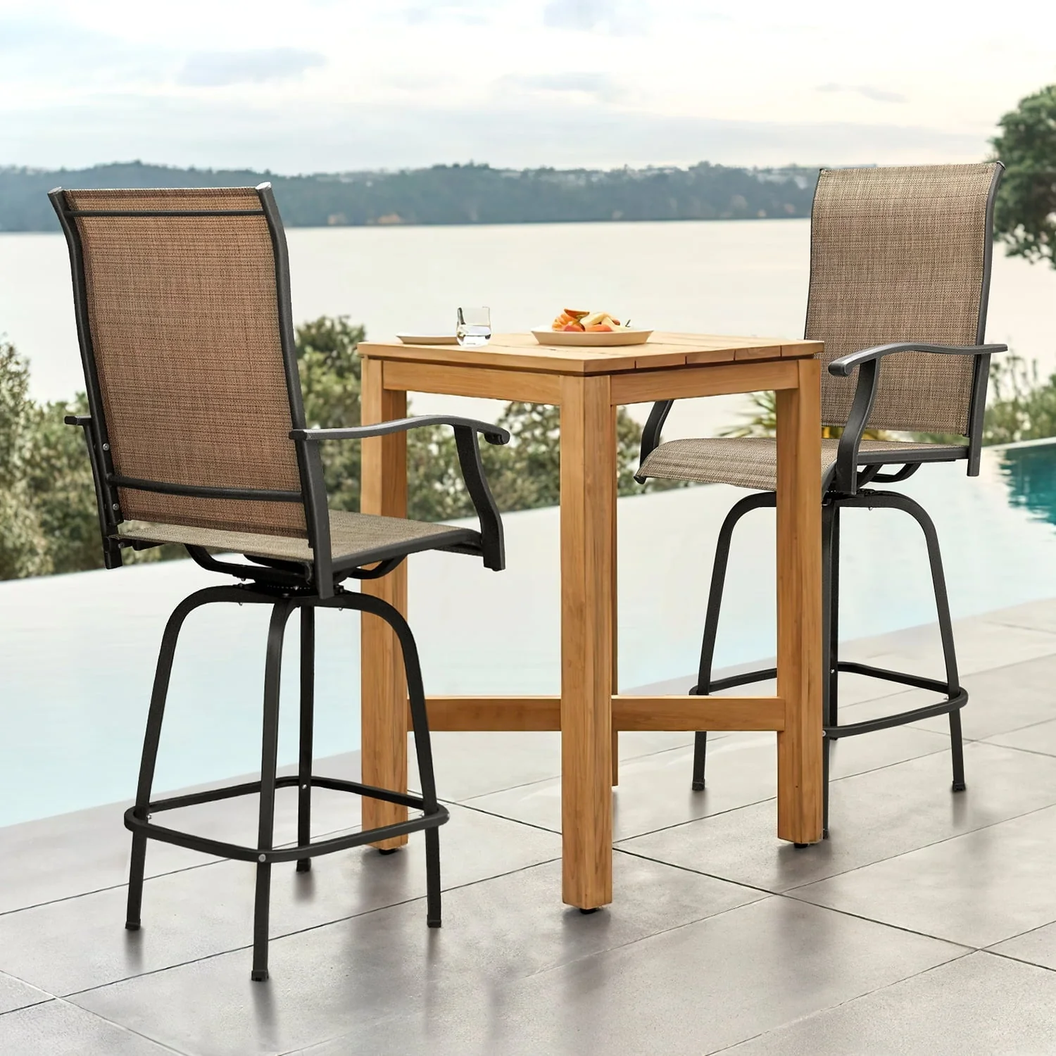 LACOO Patio Bar Height Bistro Chair Set of Two,Tan