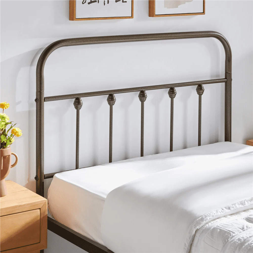 Alden Design Metal Platform Twin Bed with High Headboard, Bronze