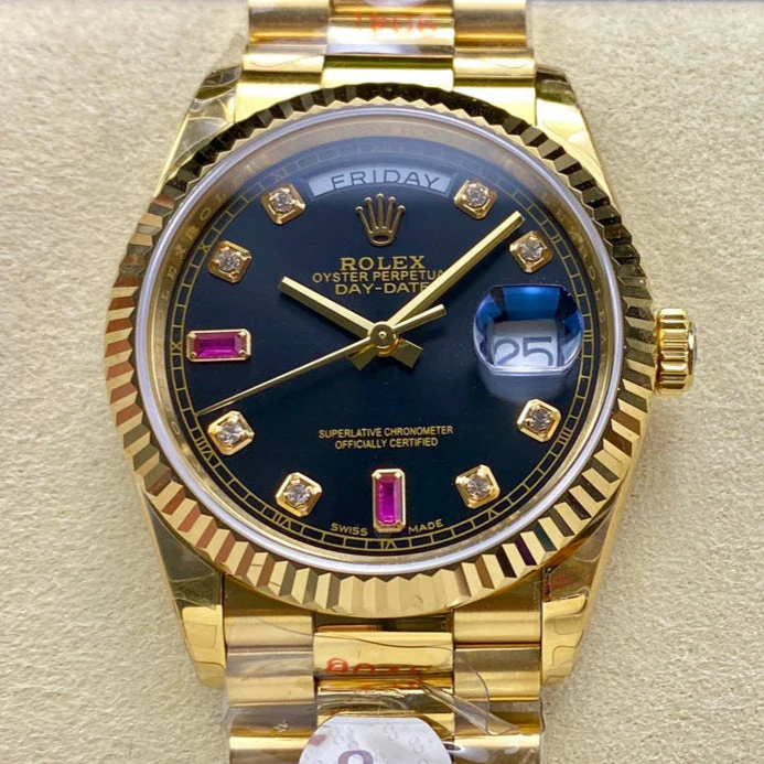 Rolex Watch Day-Date 36mm Gold Black Diamond