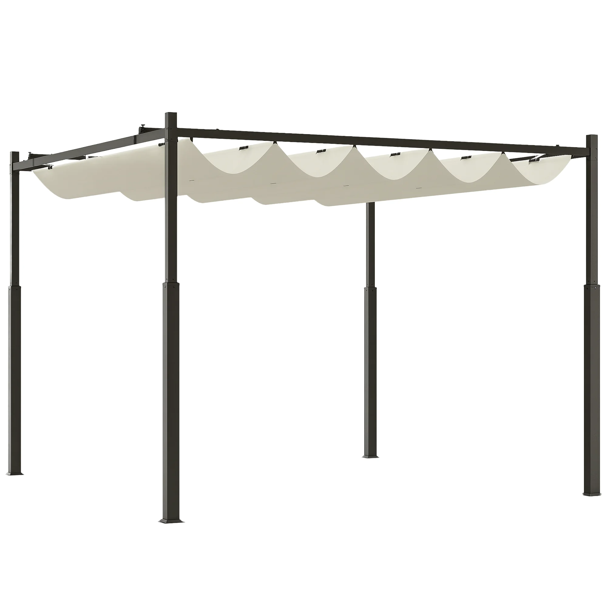 Outsunny 10' x 10' Retractable Pergola with Magnetic Fixture, UPF30+ Patio Pergola, Cream White