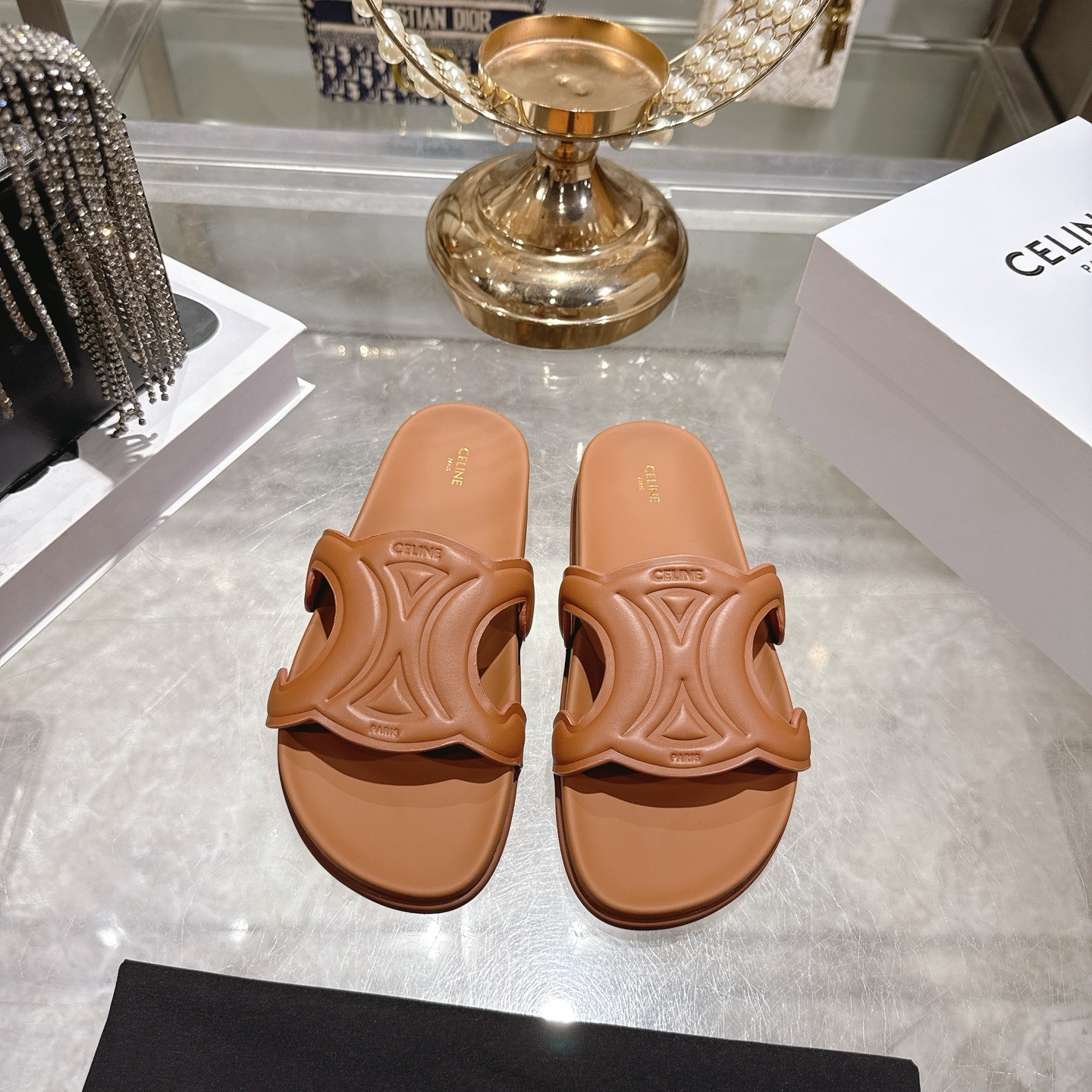 Celine Cuir Triomphe Slides