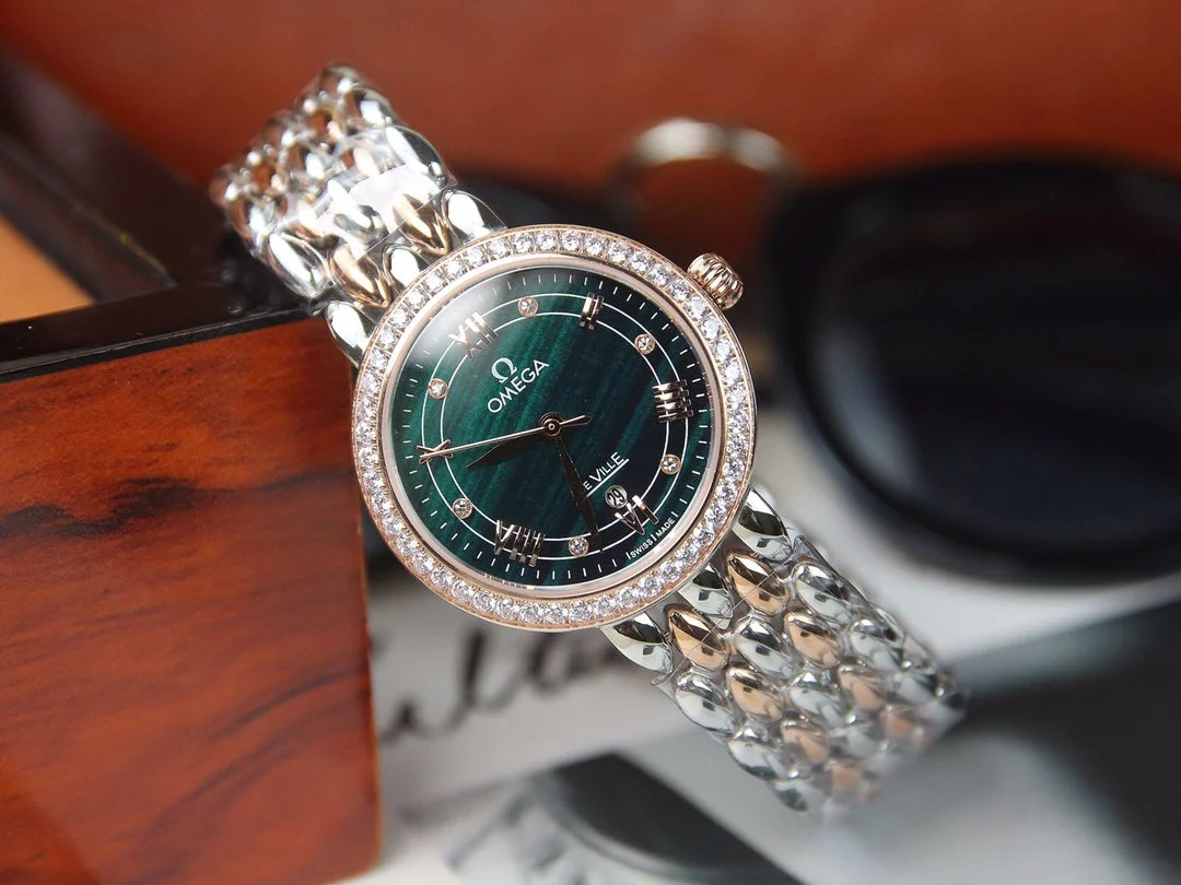 Omega Watch DEVILLE LADYMATIC 29MM TWO TONE BLUE DIAL DIAMOND BEZEL