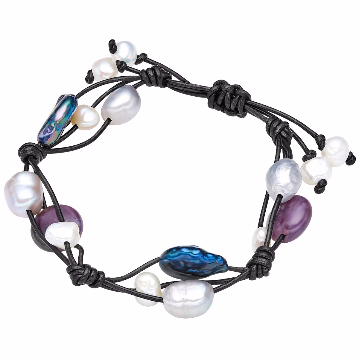 Leder-Armband aus Echtleder in schwarz mit Amethyst Süßwasser-Zuchtperle