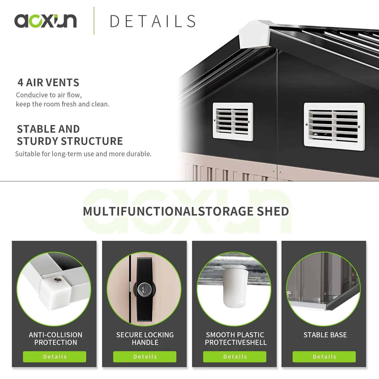 Aoxun 6 x 4 ft. Outdoor Metal Storage Shed with Lock for Backyard, Garden