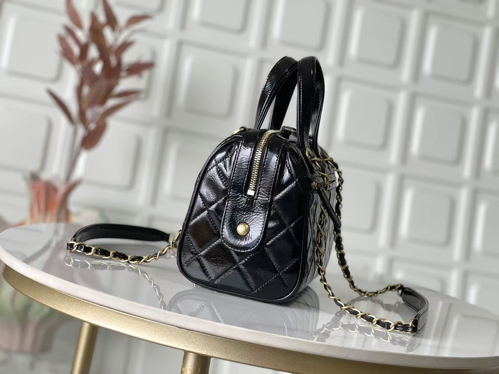 Chanel oil wax leather bowling shoulder bag