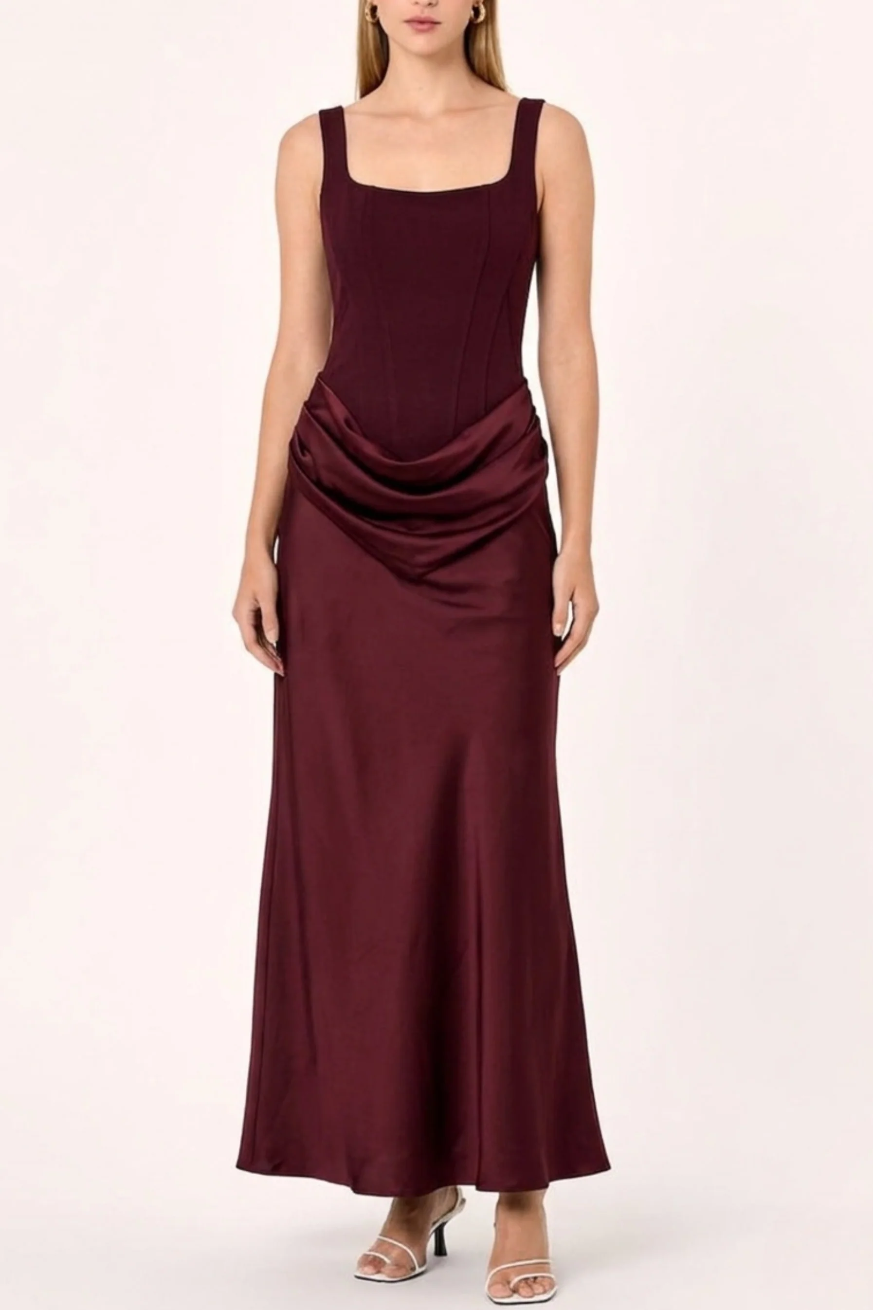 Garnet Maroon Drape Dress