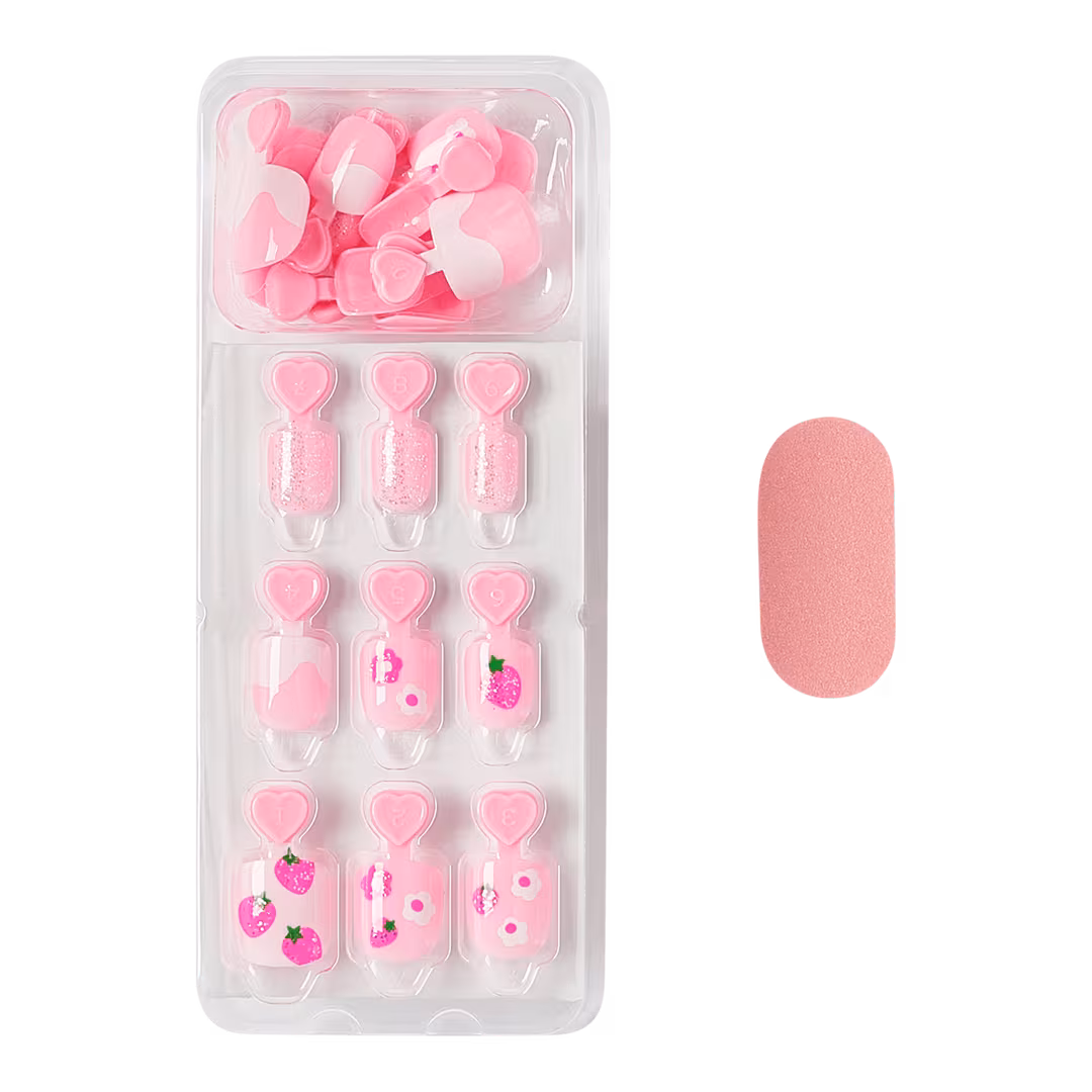 Kiss  Impress Mini Squoval Press On Nails for Kids, Berry Cute