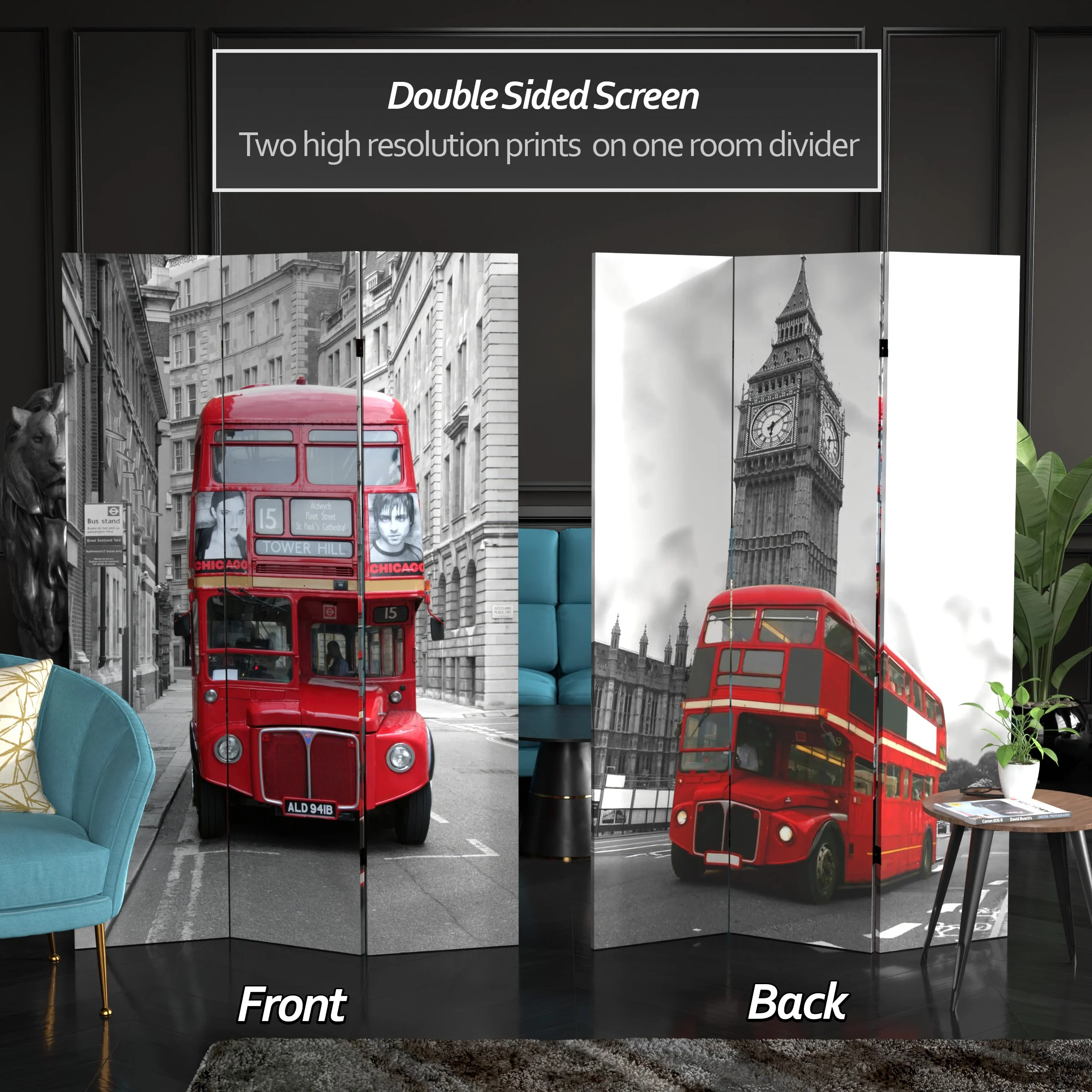 Oriental Furniture 6 Ft Tall Double Decker Bus Room Divider, 3 panel