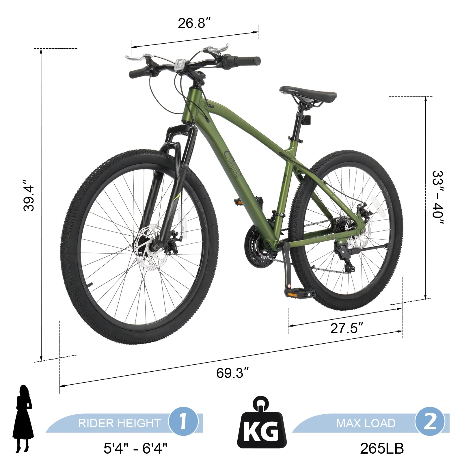 UBesGoo 27.5in Mountain Bike for Adults, Aluminum Frame Lightweight 21 Speeds Men/Women Bike with Dual Disc Brake, Twist Shifters, Green