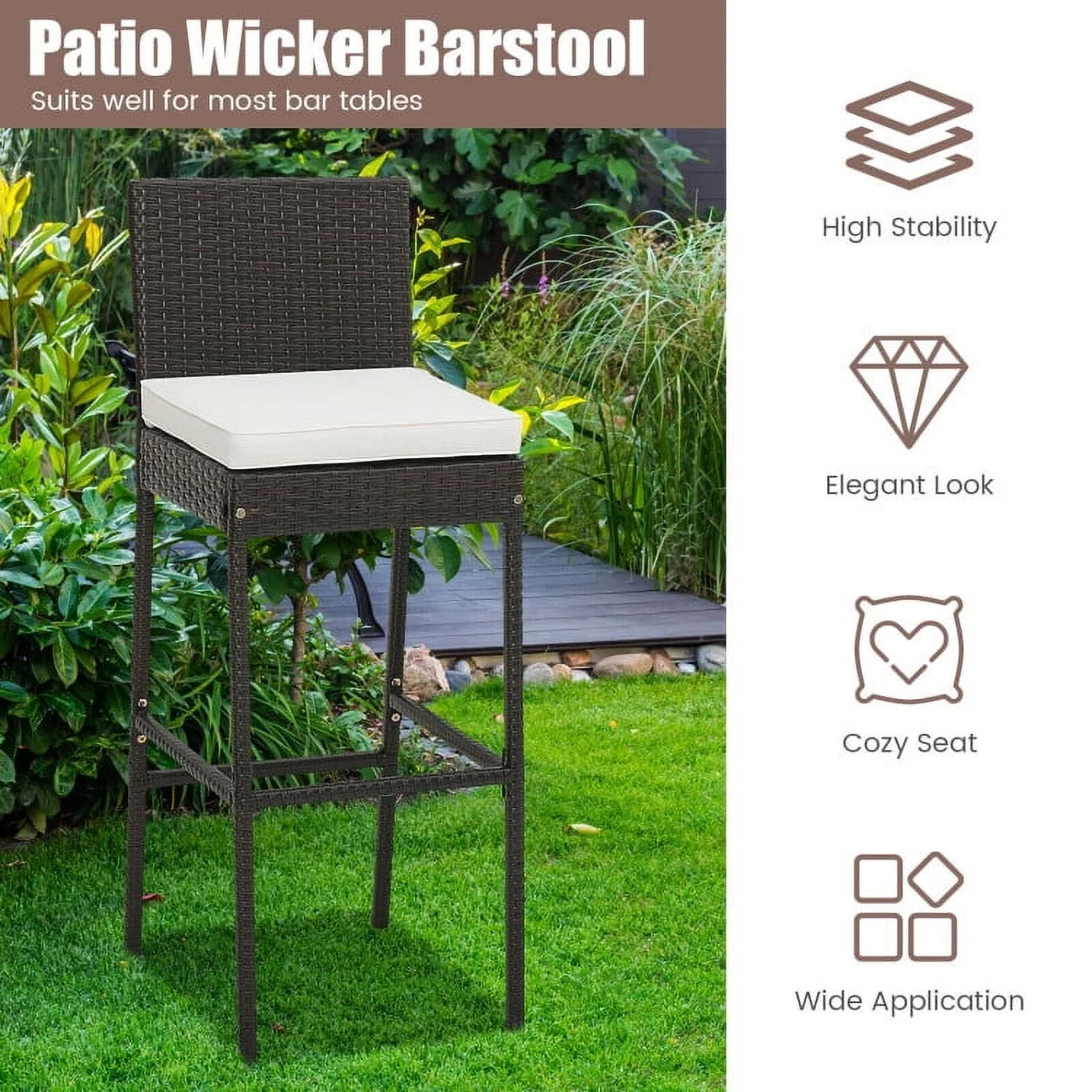 Barara King Bar Stools Set of 2, Counter Height Barstools with Footrest Tall Bar Dining Chairs for Kitchen Island