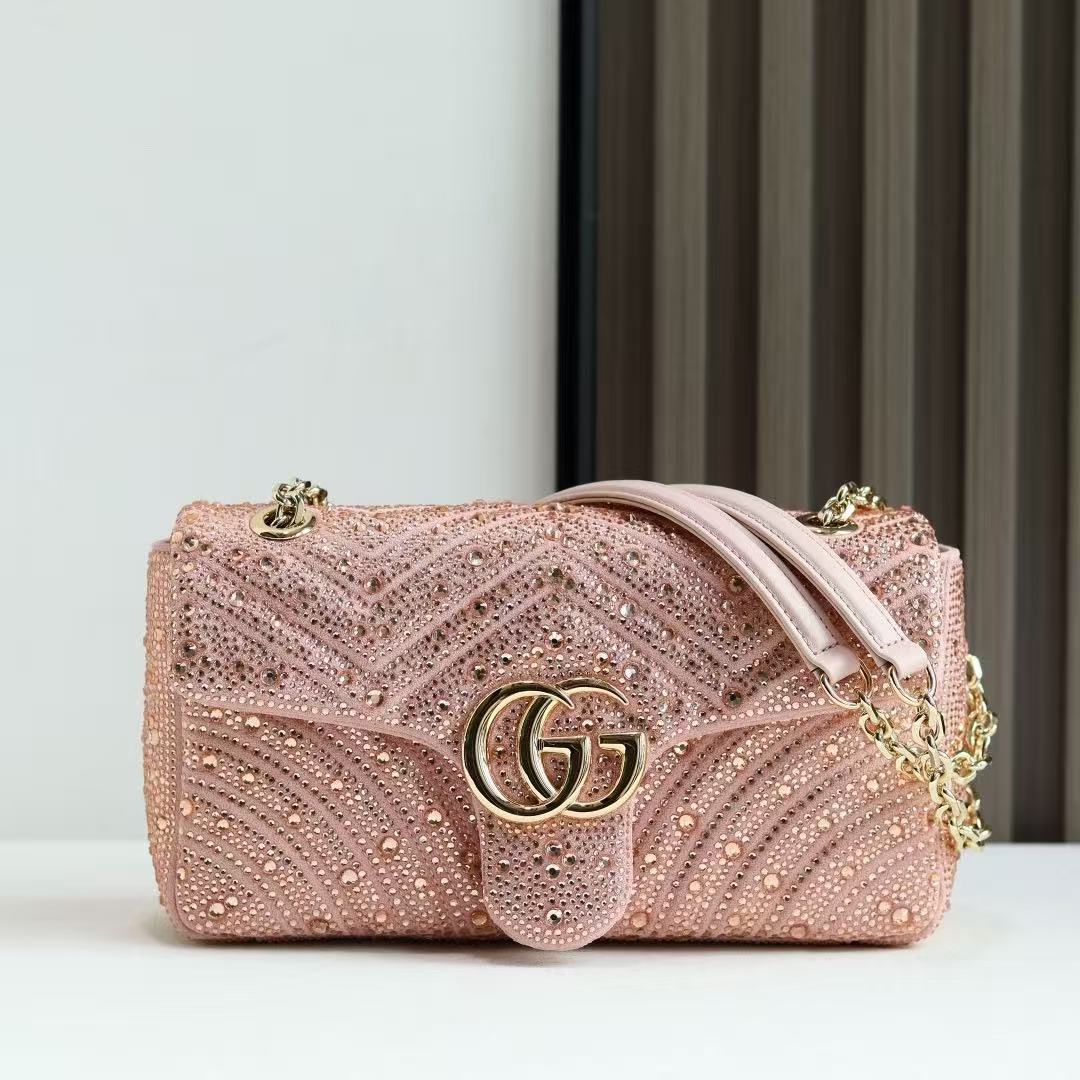 Gucci Marmont Small Shoulder Bag with Crystal Embellishments