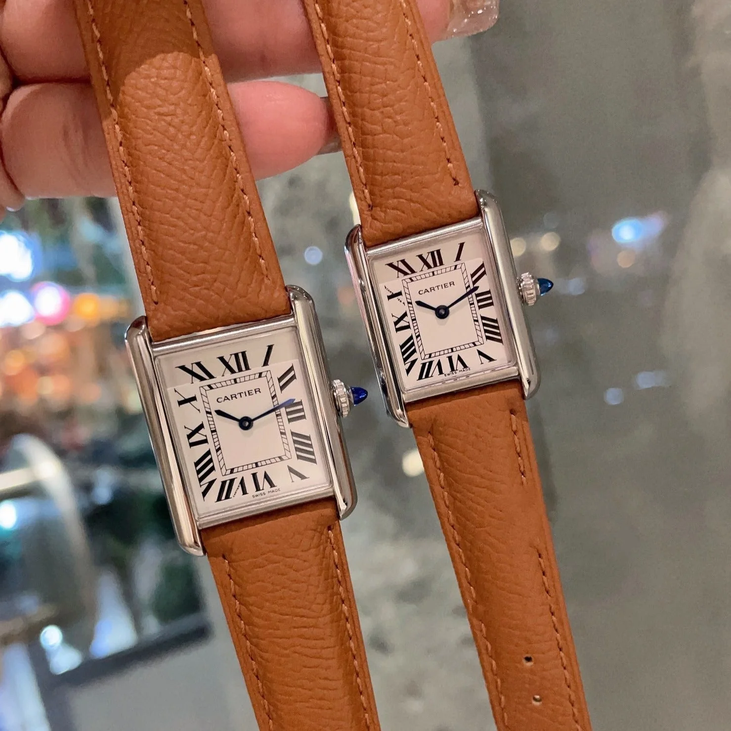 Cartier Watch TANK MUST STEEL BROWN EPSOM LEATHER