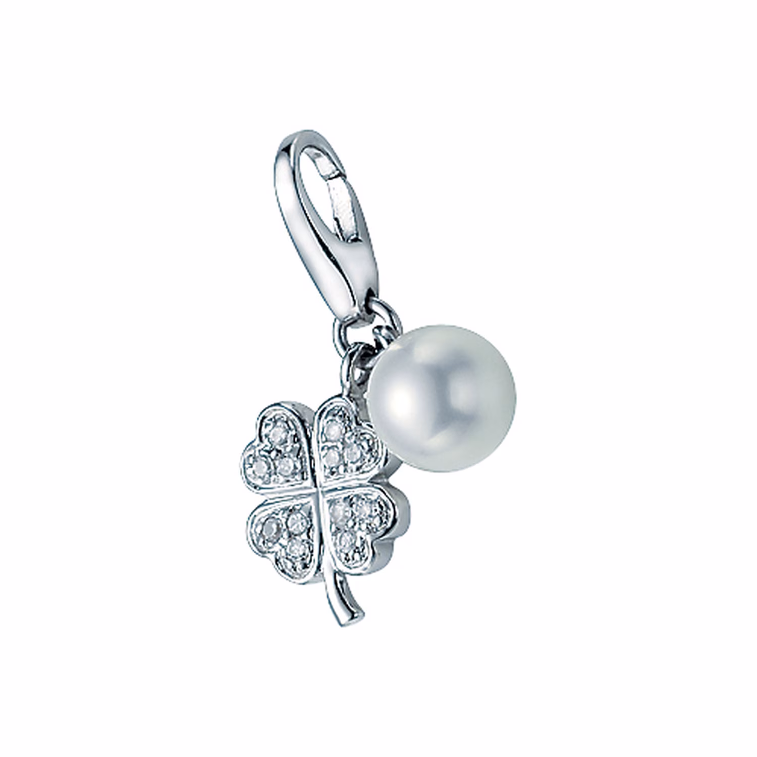 Charm Kleeblatt und Perle, Silber 925