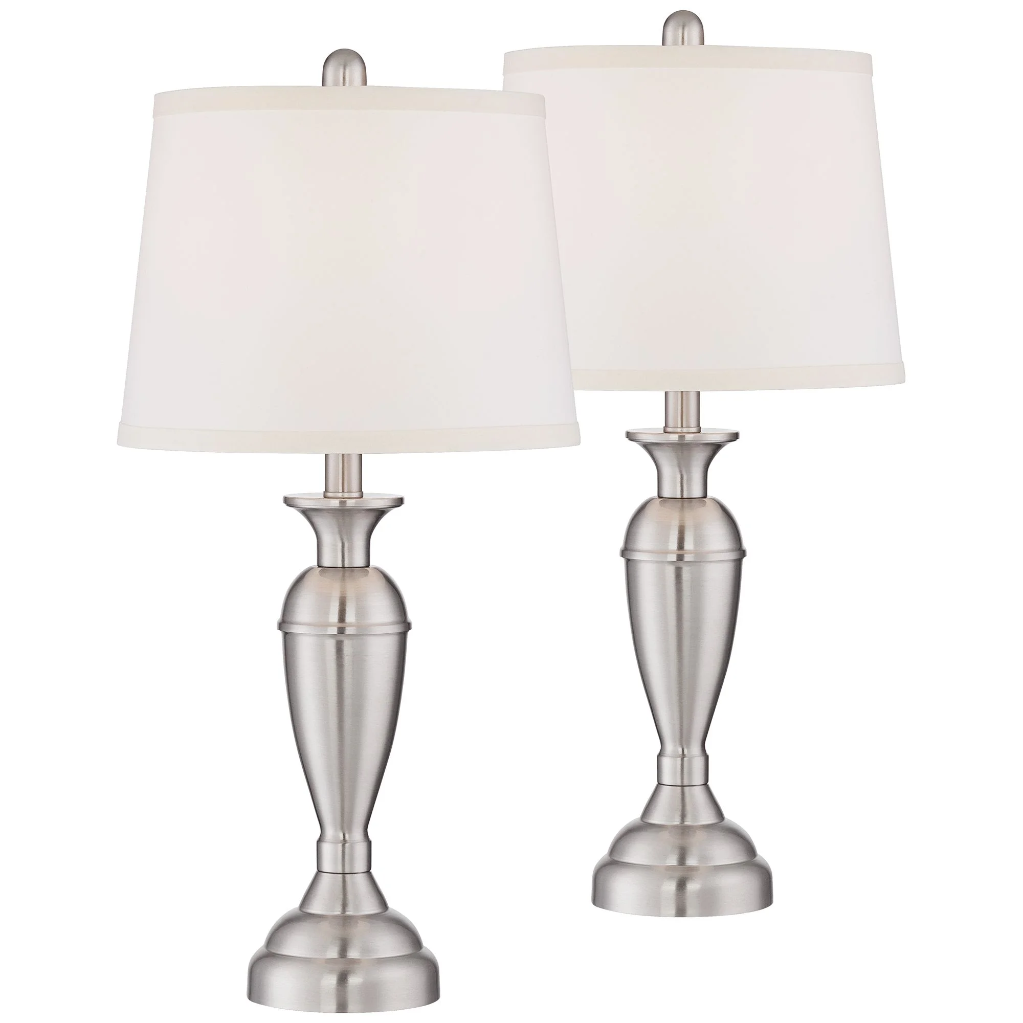 Regency Hill Blair Traditional Table Lamps 25" High Set of 2 Brushed Nickel with Table Top Dimmers White Fabric Drum Shade for Bedroom Living Room