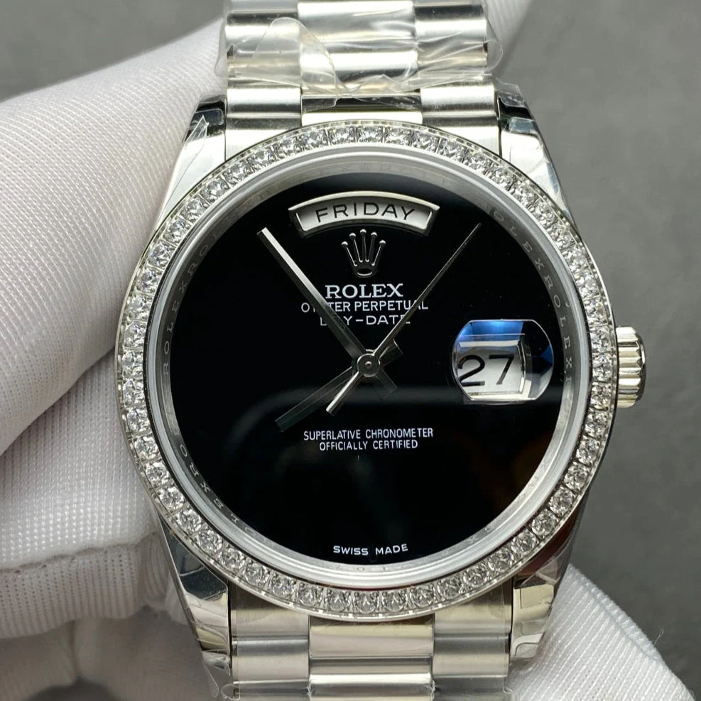 Rolex Watch Day-Date 36mm Silver Black Dial