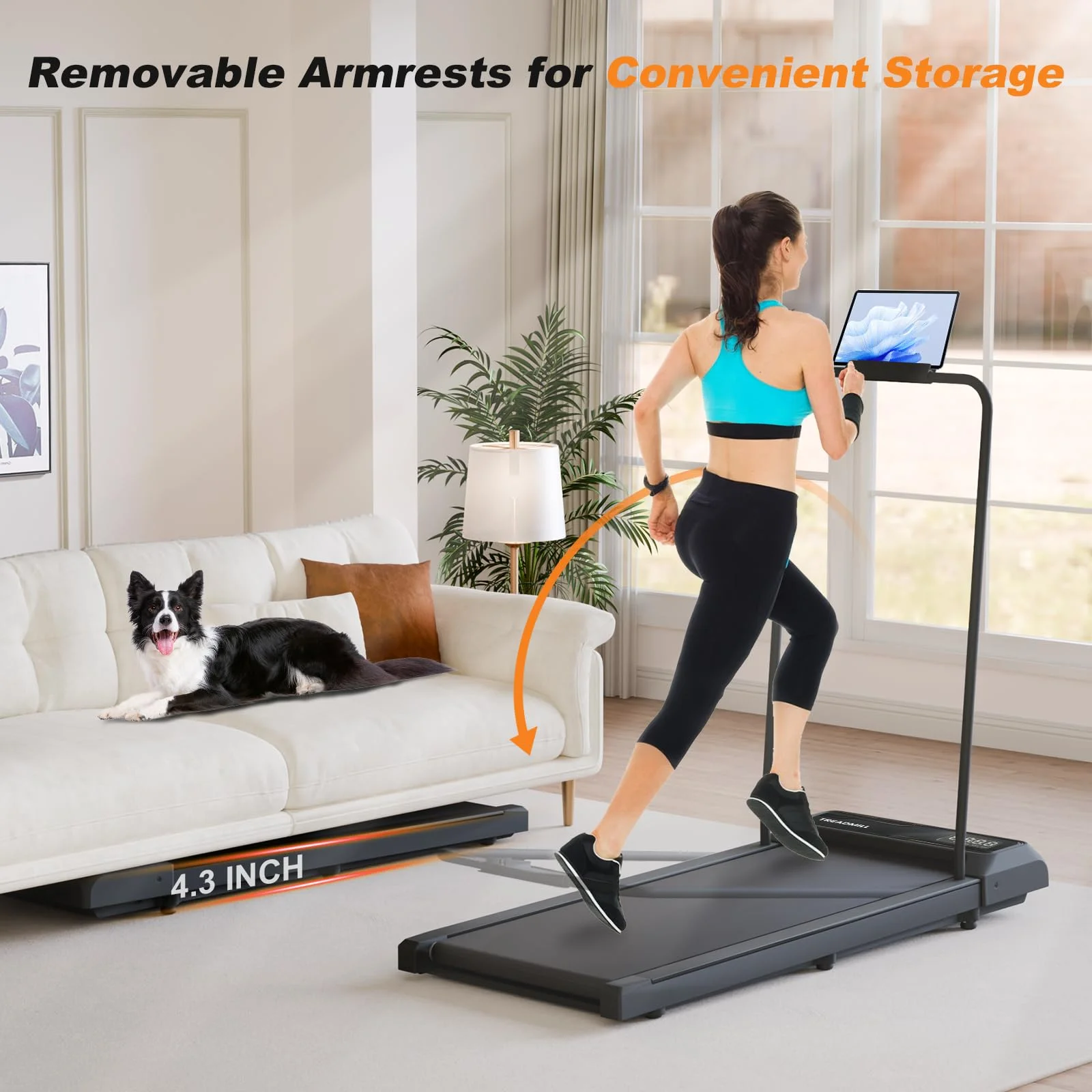 Chiccushion Walking Pad Treadmill Under Desk with Handle for Home, 2.5HP Portable Walking Treadmill with Remote Control, 300 Lbs Capacity, LED Display