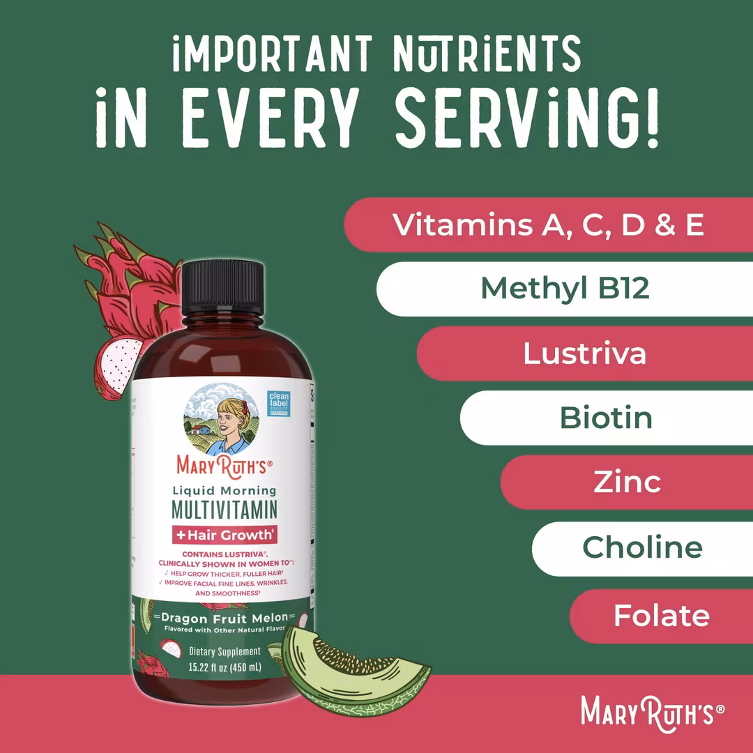 MaryRuth's  Liquid Morning Multivitamin + Hair Growth Dragonfruit Melon