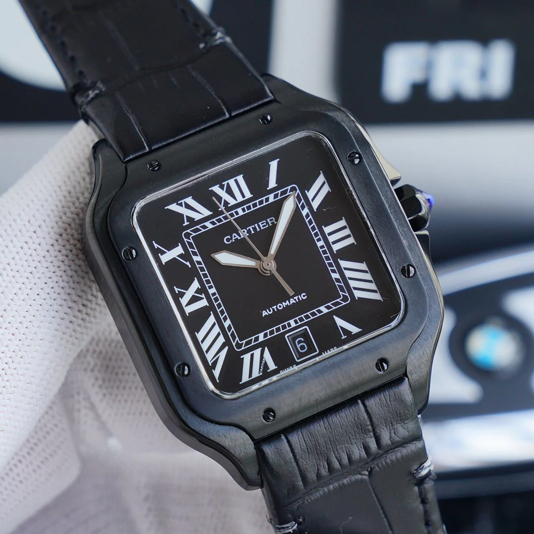 Cartier Watch SANTOS 40MM BLACK CASE LEATHER STRAP
