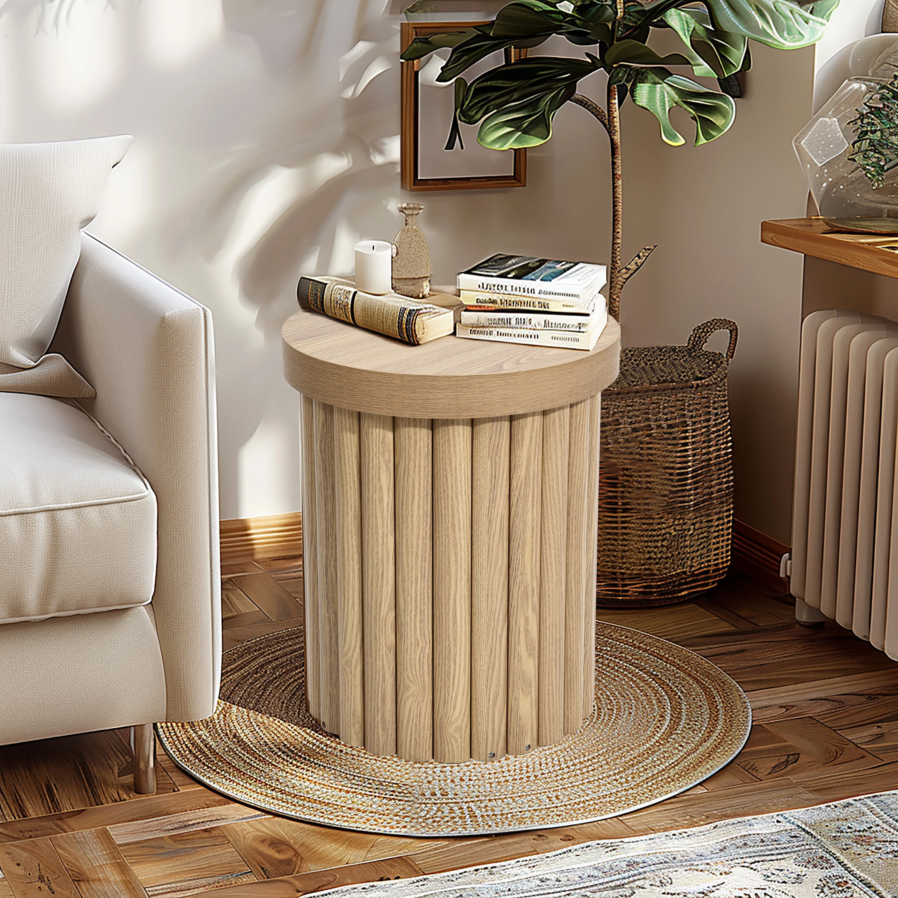 LuxenHome Wood Round Side Table, 19