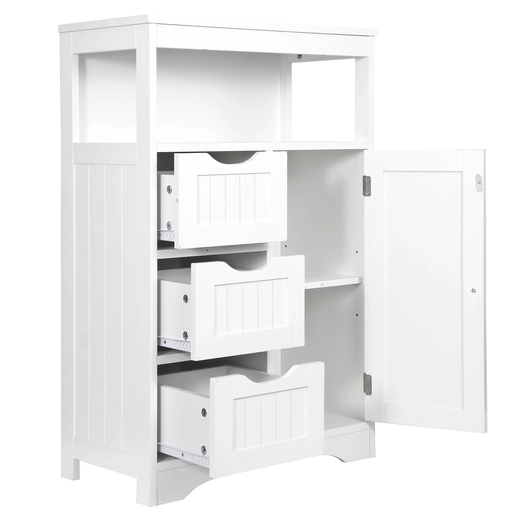 ZENY Bathroom Floor Cabinet, Free Standing Storage Cabinet with 3 Drawers and Adjustable Shelf, Modern Cupboard for Home Living Room Office, White
