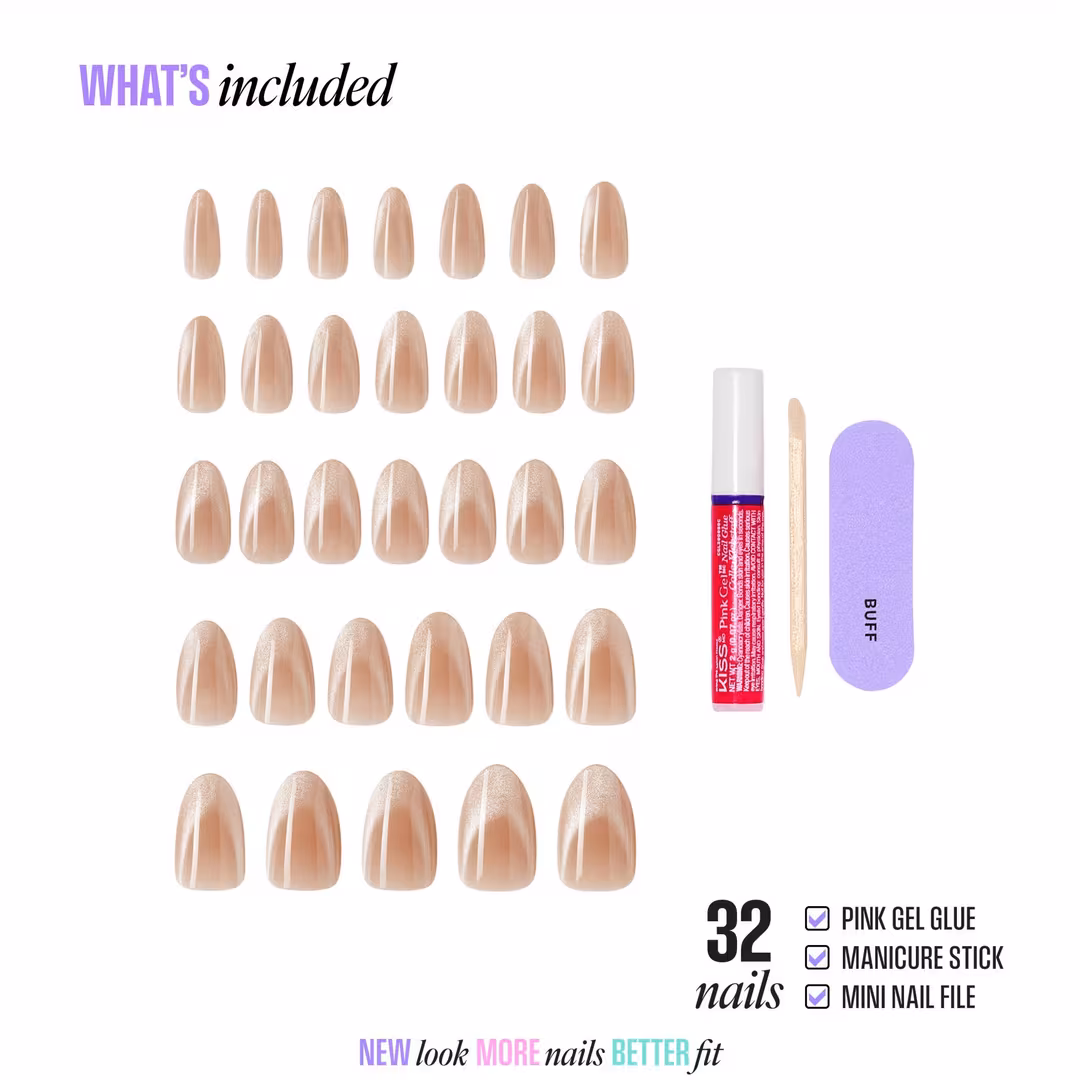 Kiss  Core Magnetic Medium Almond Press On Nails, Amazon Falls
