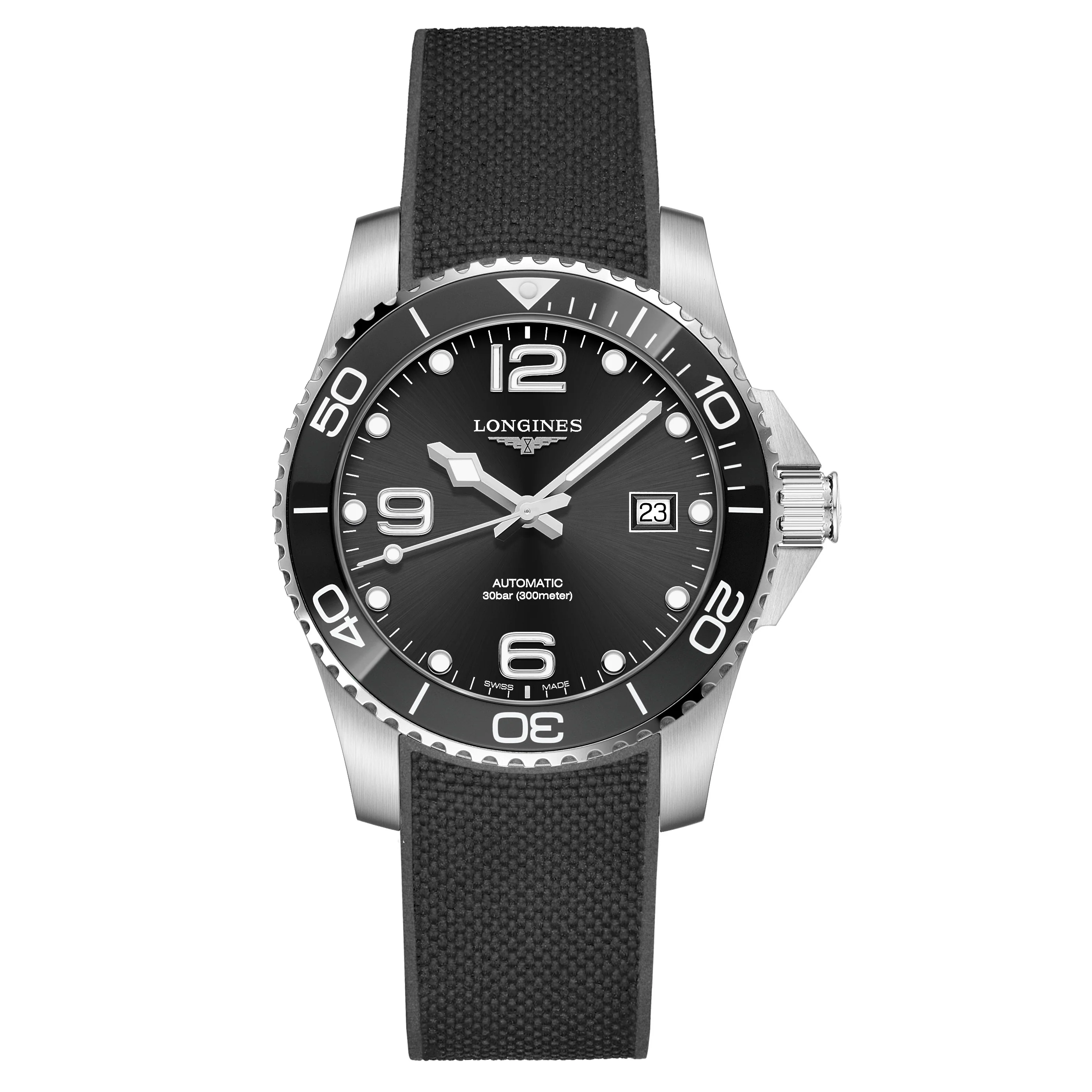 Longines Hydroconquest 41MM Automatic Ceramic Bezel Black Steel Rubber Watch L37814569