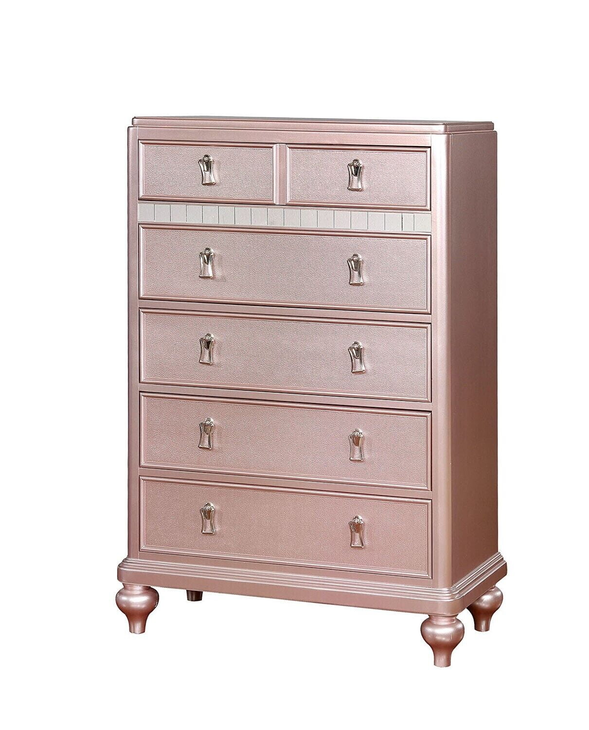 Contemporary Rose Gold Twin Size Bed 6pc Set Dresser Mirror Nightstand Chest Padded HB Tufted Bedroom Furniture Solid wood