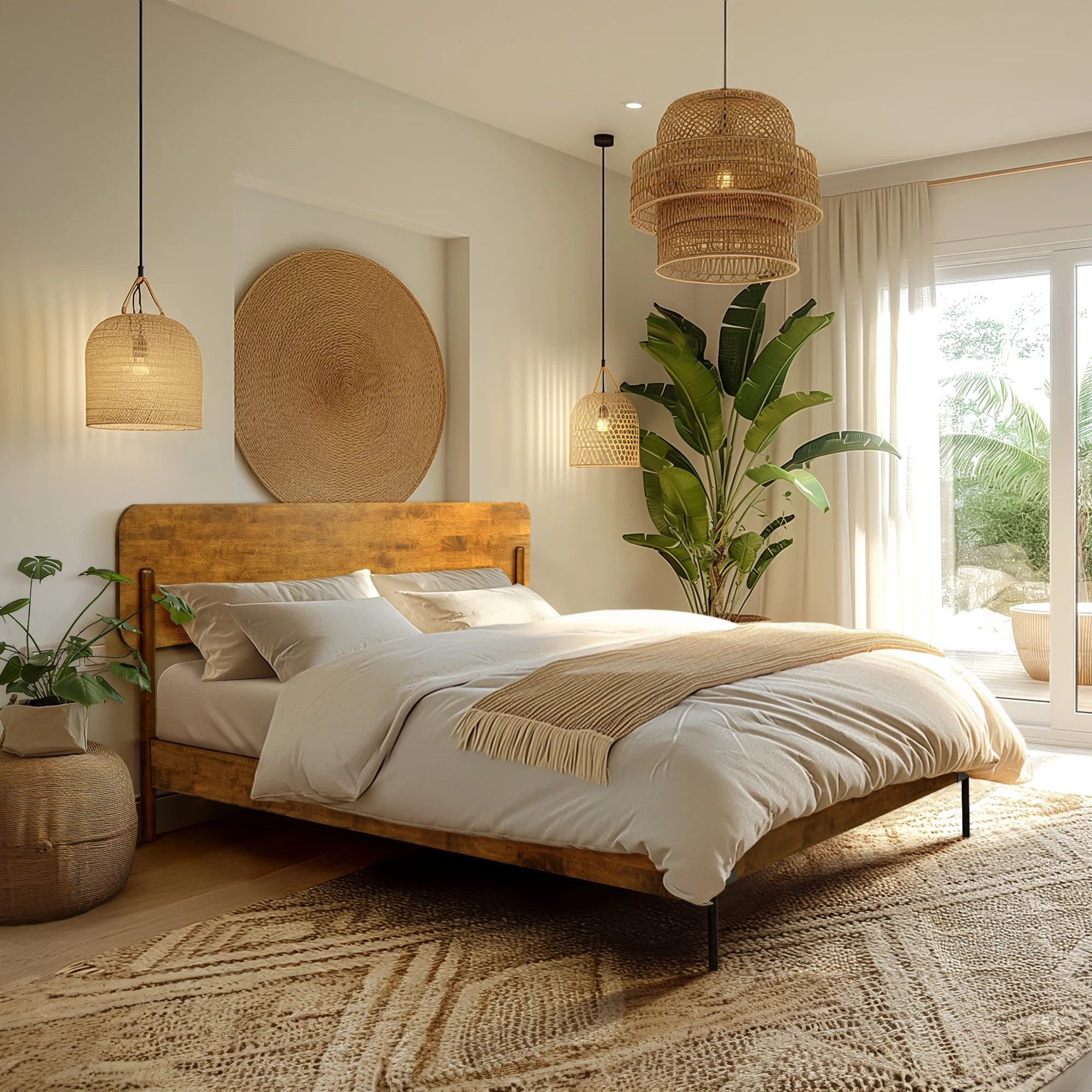 Acacia Frida King Size Bed Frame and Headboard Solid Wood Platform Bed, King Bed Frame 800 lbs Capacity, Scandinavian Signature Wood Bed Compatible with All Mattresses, Non-Slip Noise-Free, Caramel