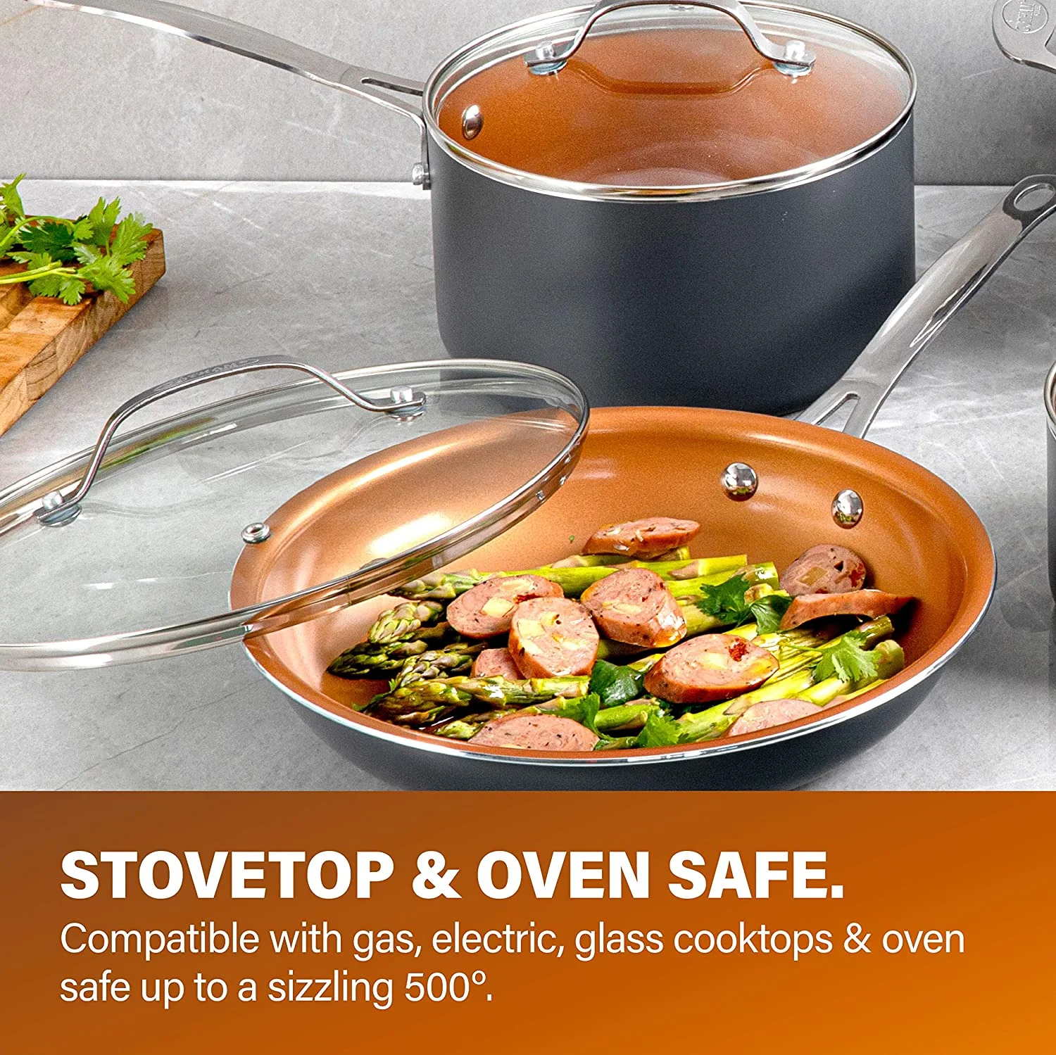 Gotham Steel 12 Pc Pots and Pans Set Non stick, Ceramic Cookware Set with Square Skillet, Dishwasher Safe
