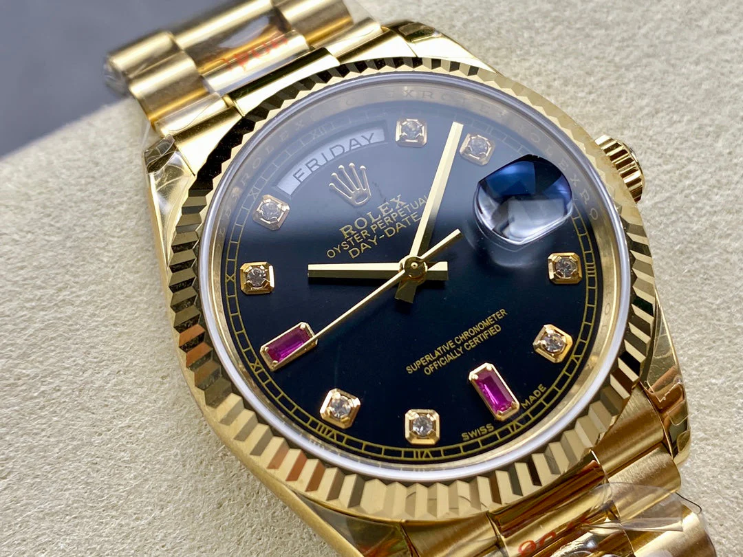 Rolex Watch Day-Date 36mm Gold Black Diamond