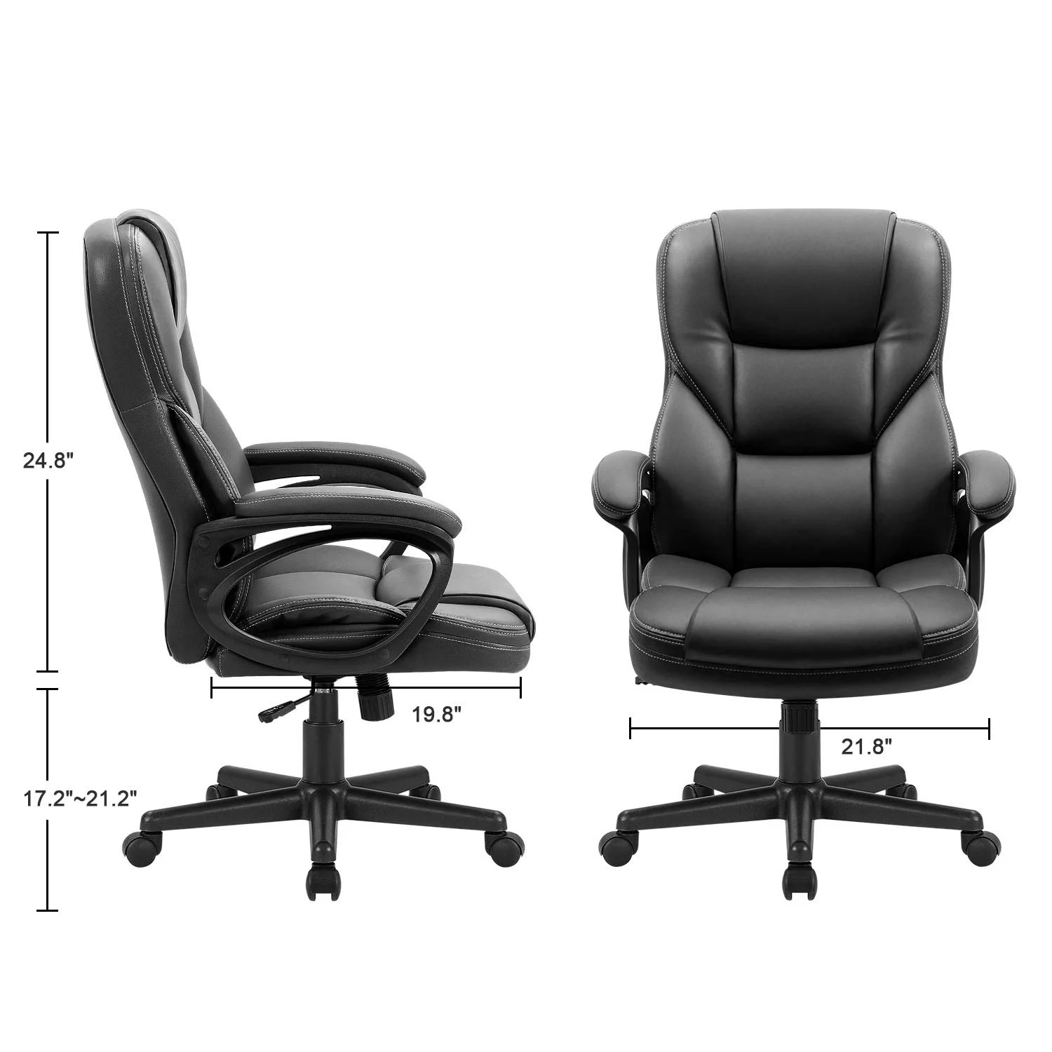 Vineego High Back PU Leather Executive Office Desk Chair Adjustable Business Managers Chair Ergonomic swivel Computer Chair with Lumbar Support and Armrest, Black
