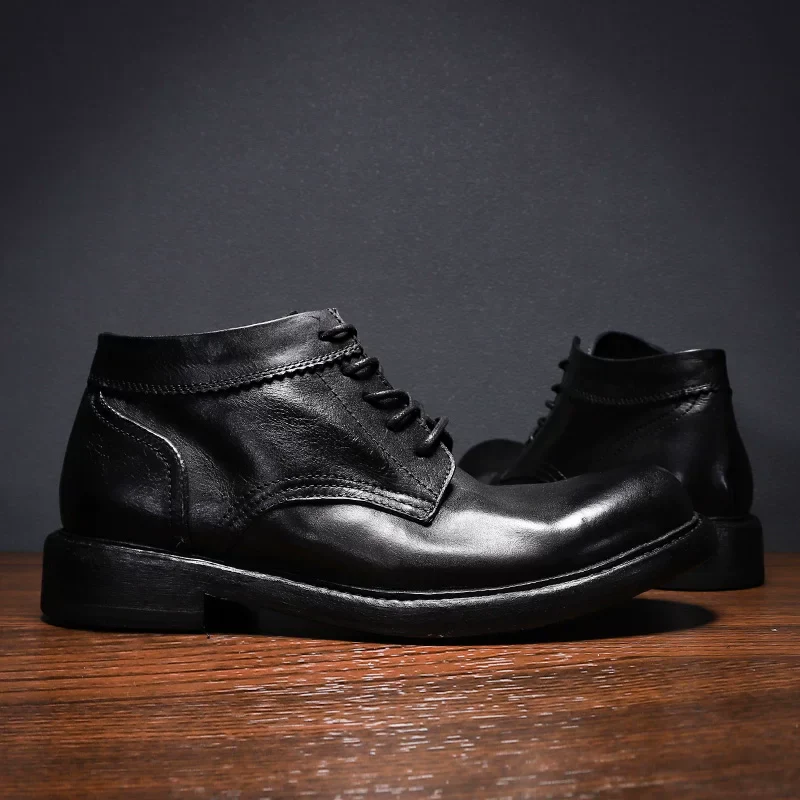 Horse leather high-top retro washed casual tooling boots