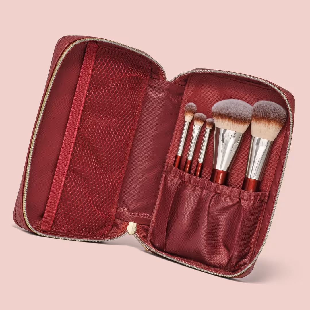 BK Beauty  Travel Brush Set with Faux Leather Pouch
