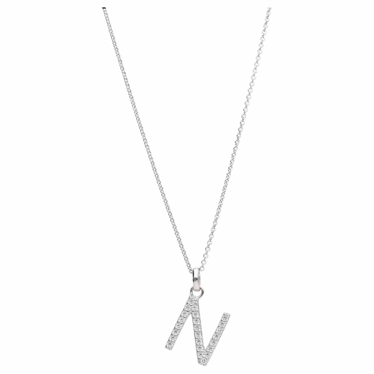 Kette Buchstabe N mit Zirkonia Steine, Silber 925