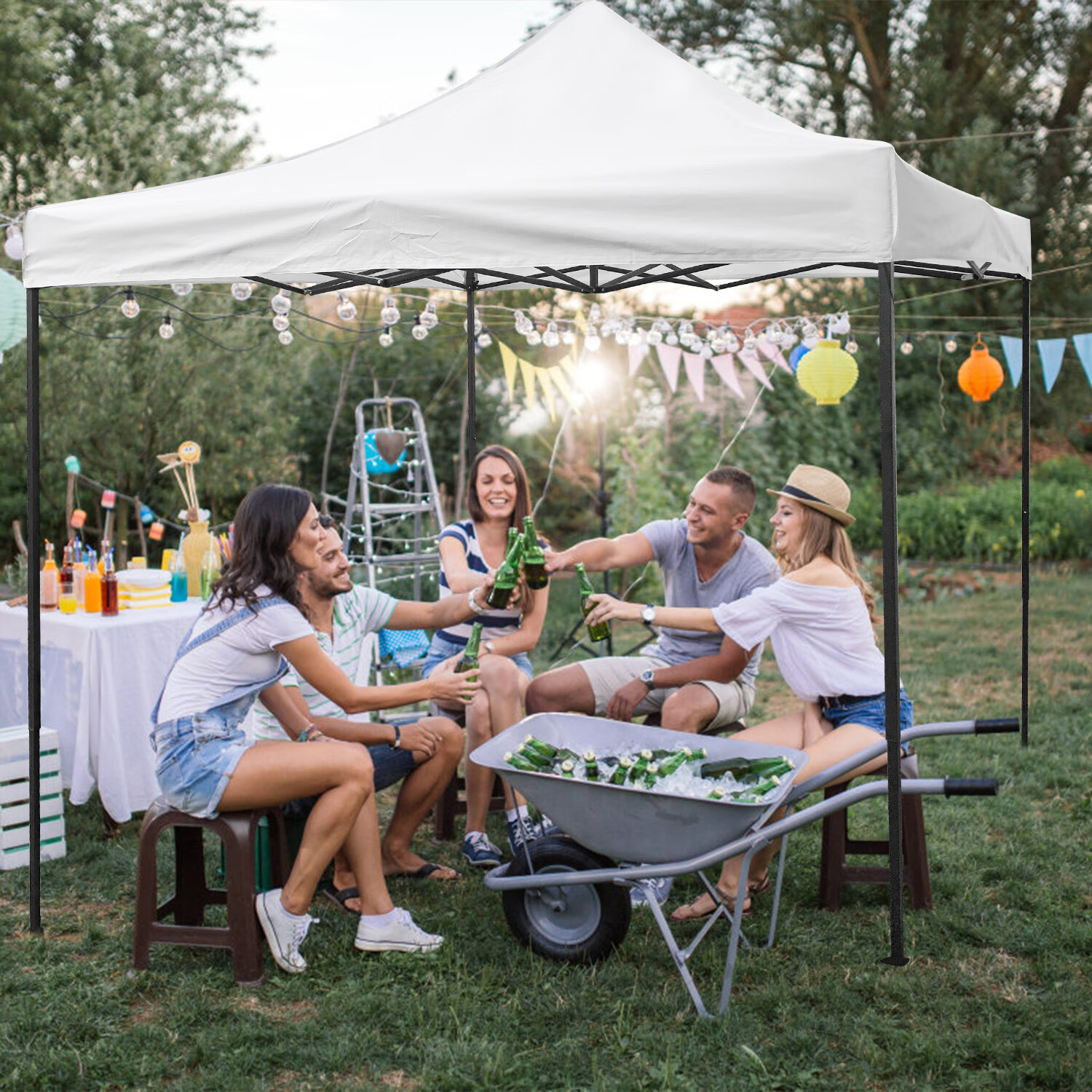 CL.HPAHKL 10' x 10'  Outdoor Pop Up Canopy Tent with Wheeled Bag, Outdoor Shade Tent for Party One Push Patio Tent Canopy Instant Slant Leg Conopy for Backyard Outdoor Patio and Lawn