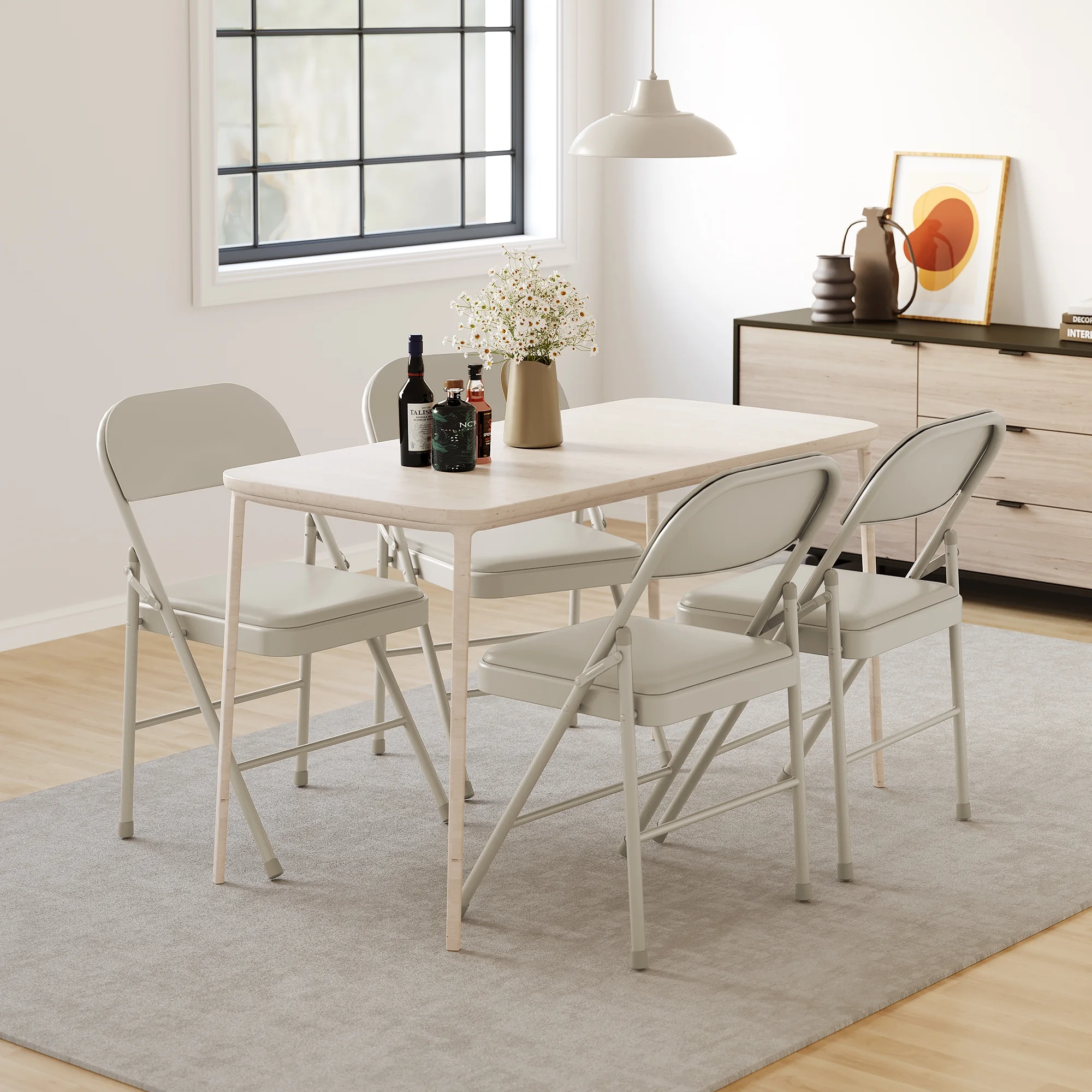 Luku Folding Chairs, Portable Card Chair, Metal Frame, PU Soft Cushion for Dining, Living, Office