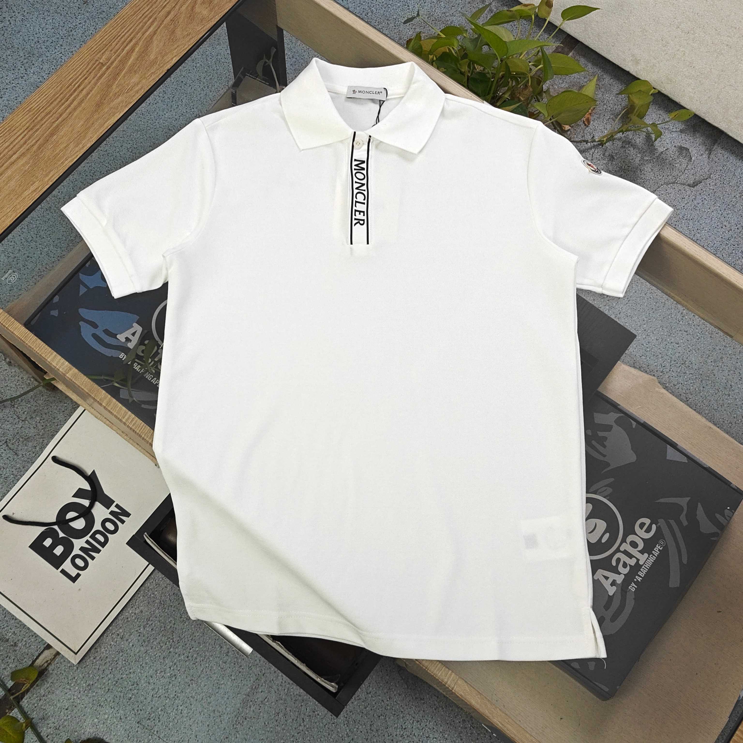Moncler Logo Tape Placket Polo Shirt