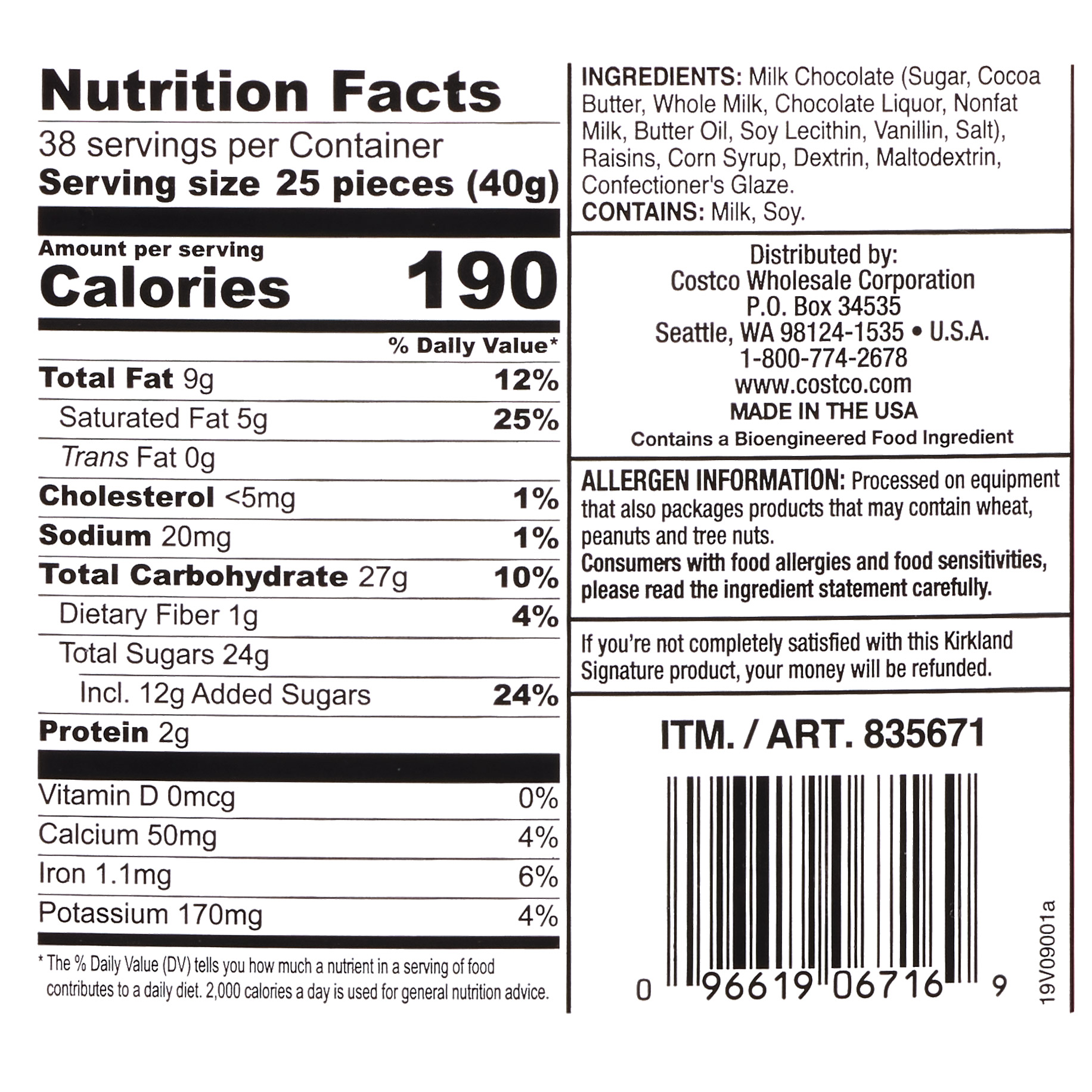 Kirkland Signature Raisins, Milk Chocolate, 3.4 lb