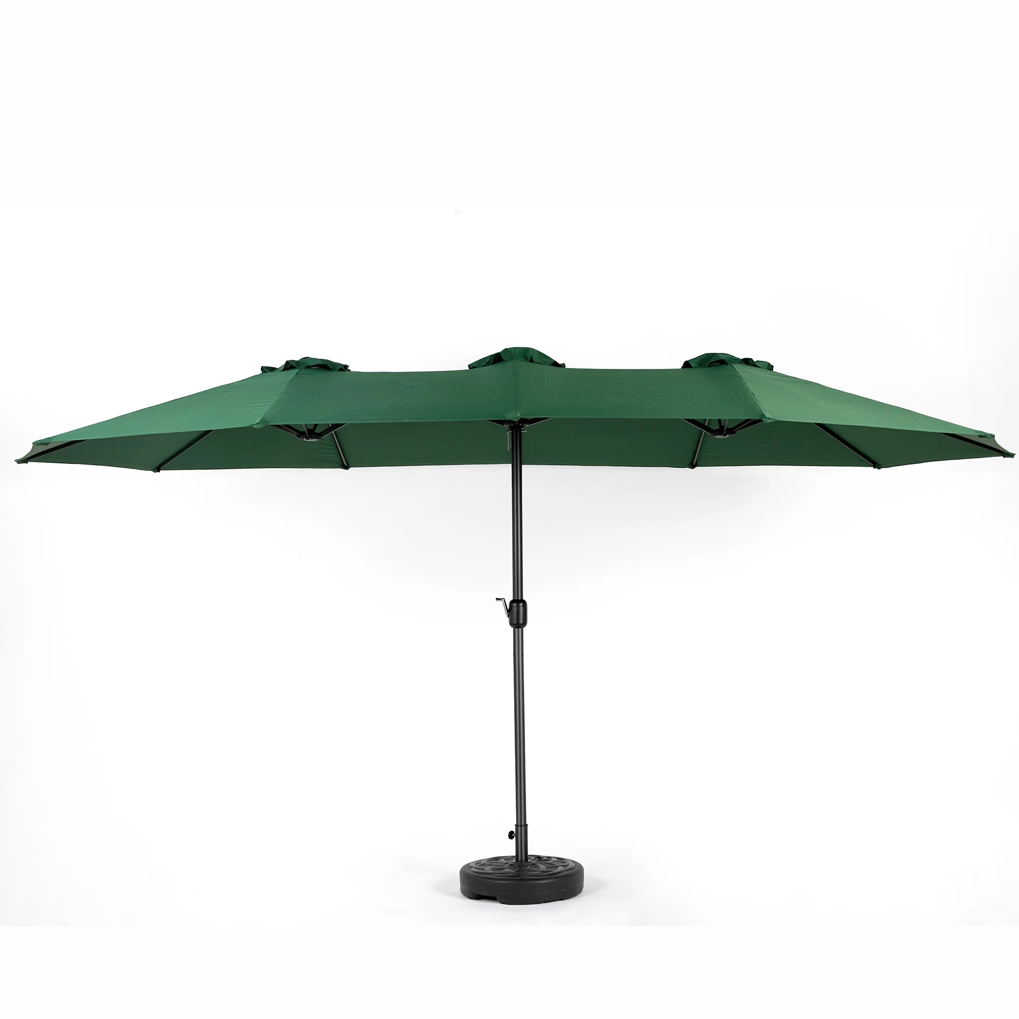 Outdoor Patio Umbrella, 15FT Double-Sided Solar Umbrella with Crank, Large Umbrella for Pool Yard, with 12pcs Steel Ribs, Dark Green