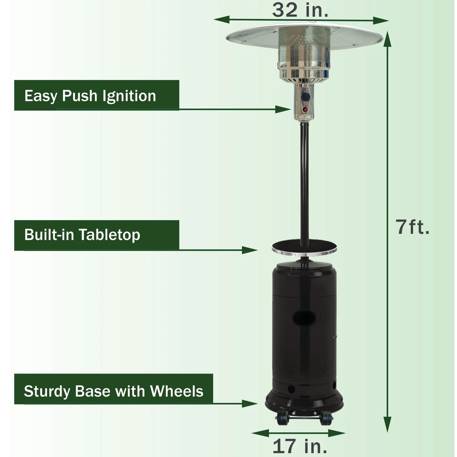 Hanover 7-Ft. 48,000 BTU Steel Umbrella Propane Patio Heater in Black