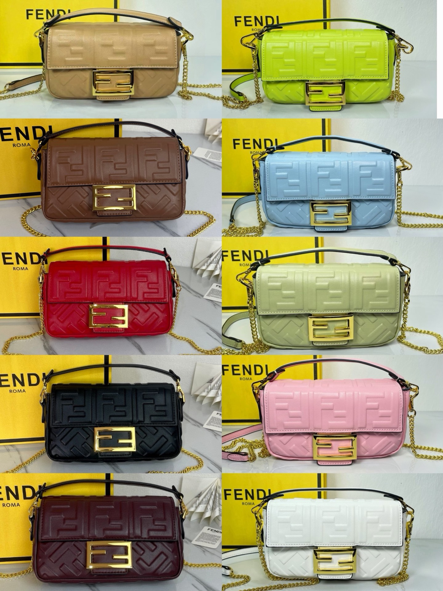 Fendi Baguette Pouch in FF Fabric with Chain