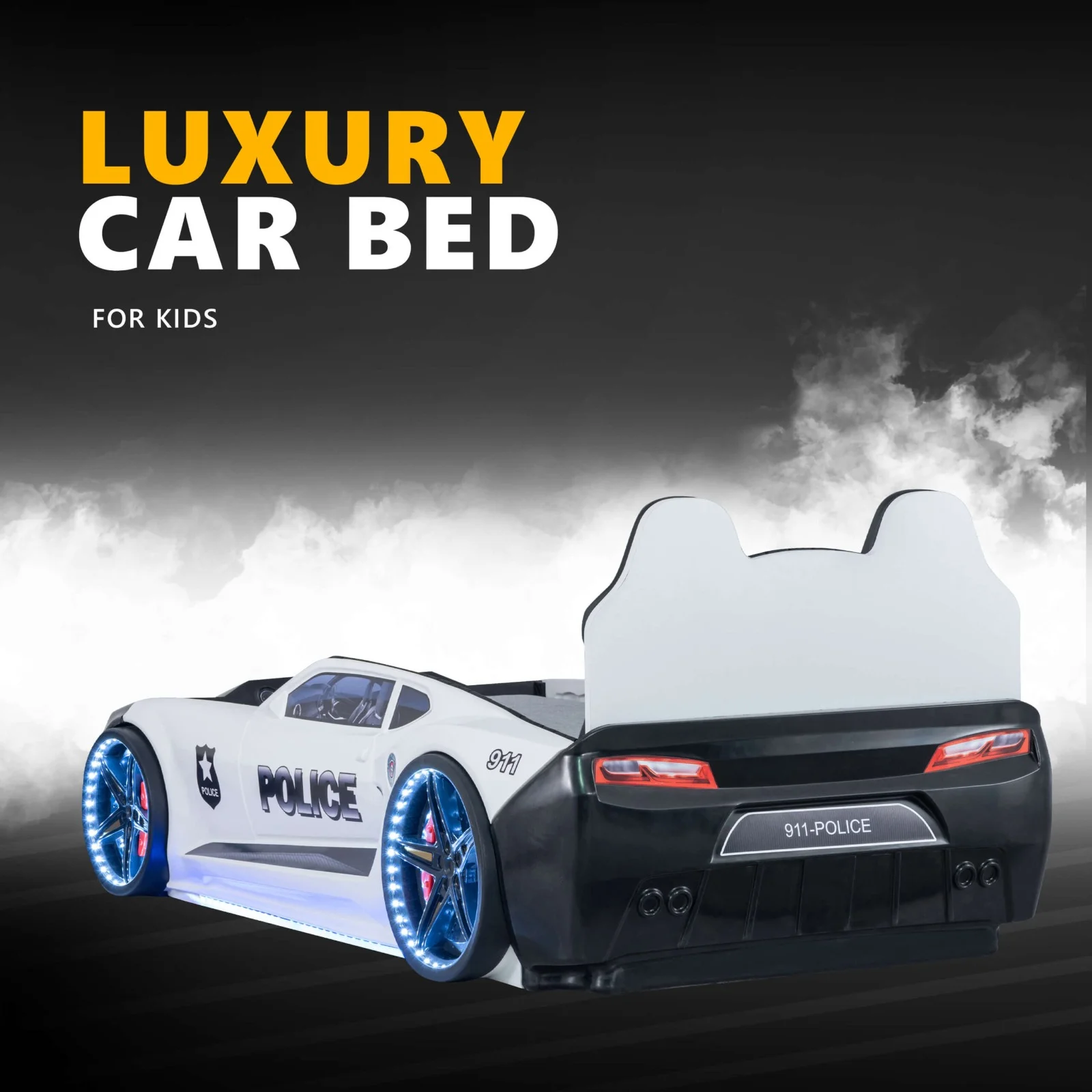 CHAMPION Twin Race Car Bed, LED Lights, Sound FX, Kids Bedroom Furniture, Children's Car Bed